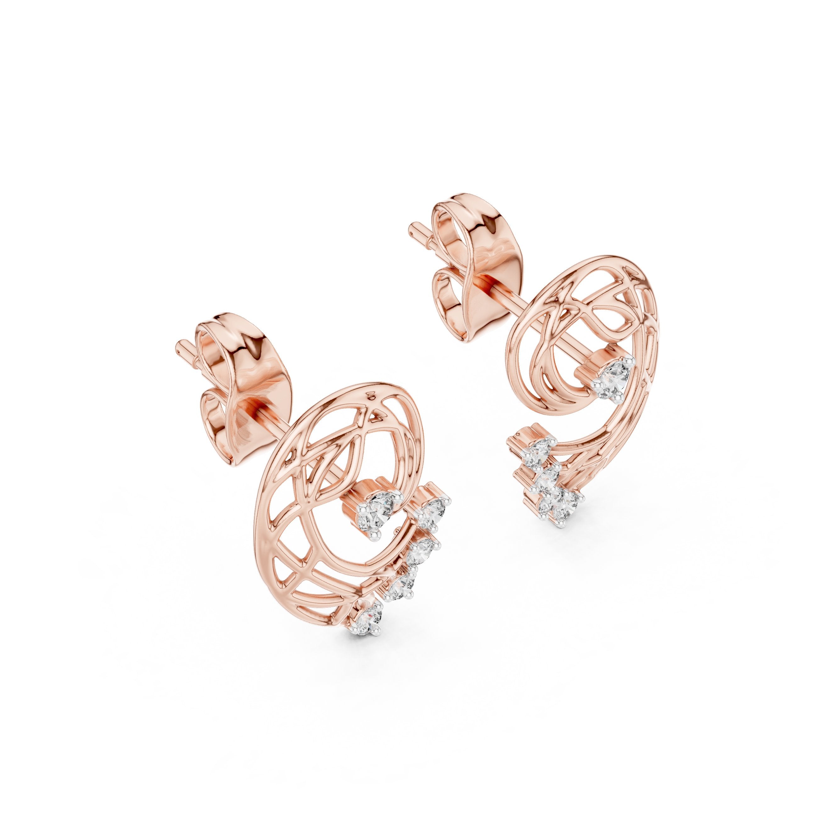 Woven Paisley Diamond Stud Earrings in Rose Gold - VYKA Diamonds