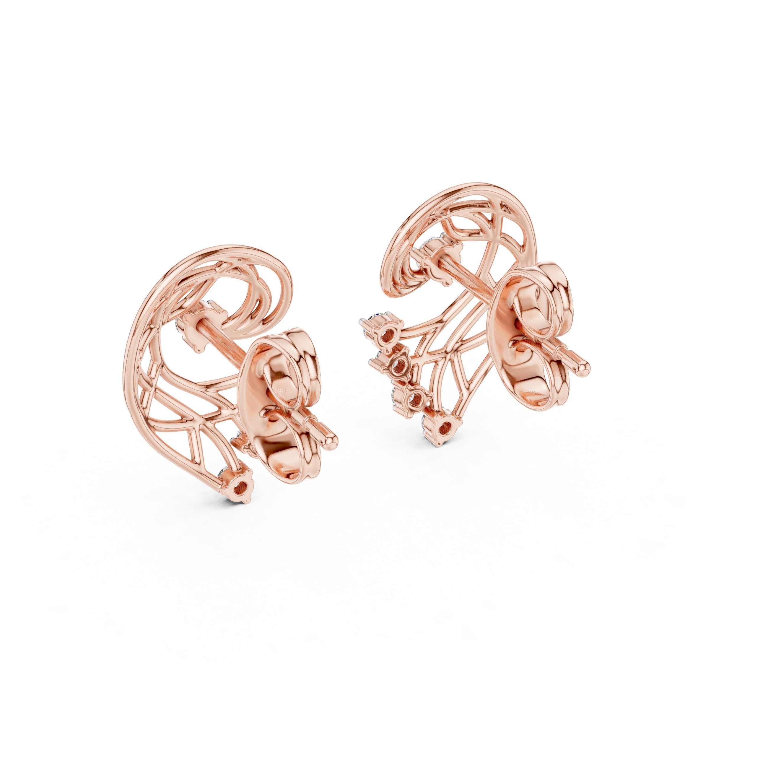 Woven Paisley Diamond Stud Earrings in Rose Gold - VYKA Diamonds