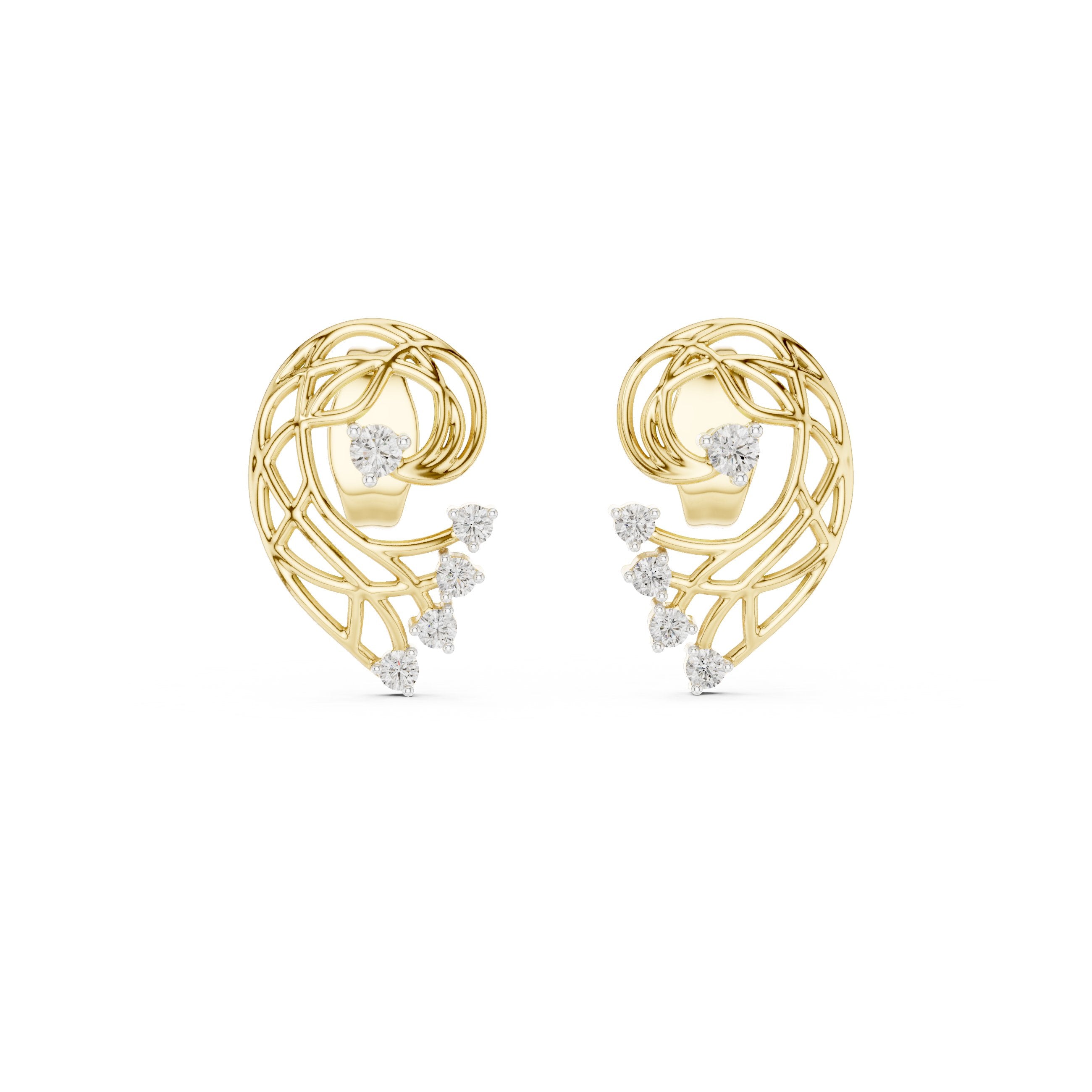 Woven Paisley Diamond Stud Earrings in Yellow Gold - VYKA Diamonds
