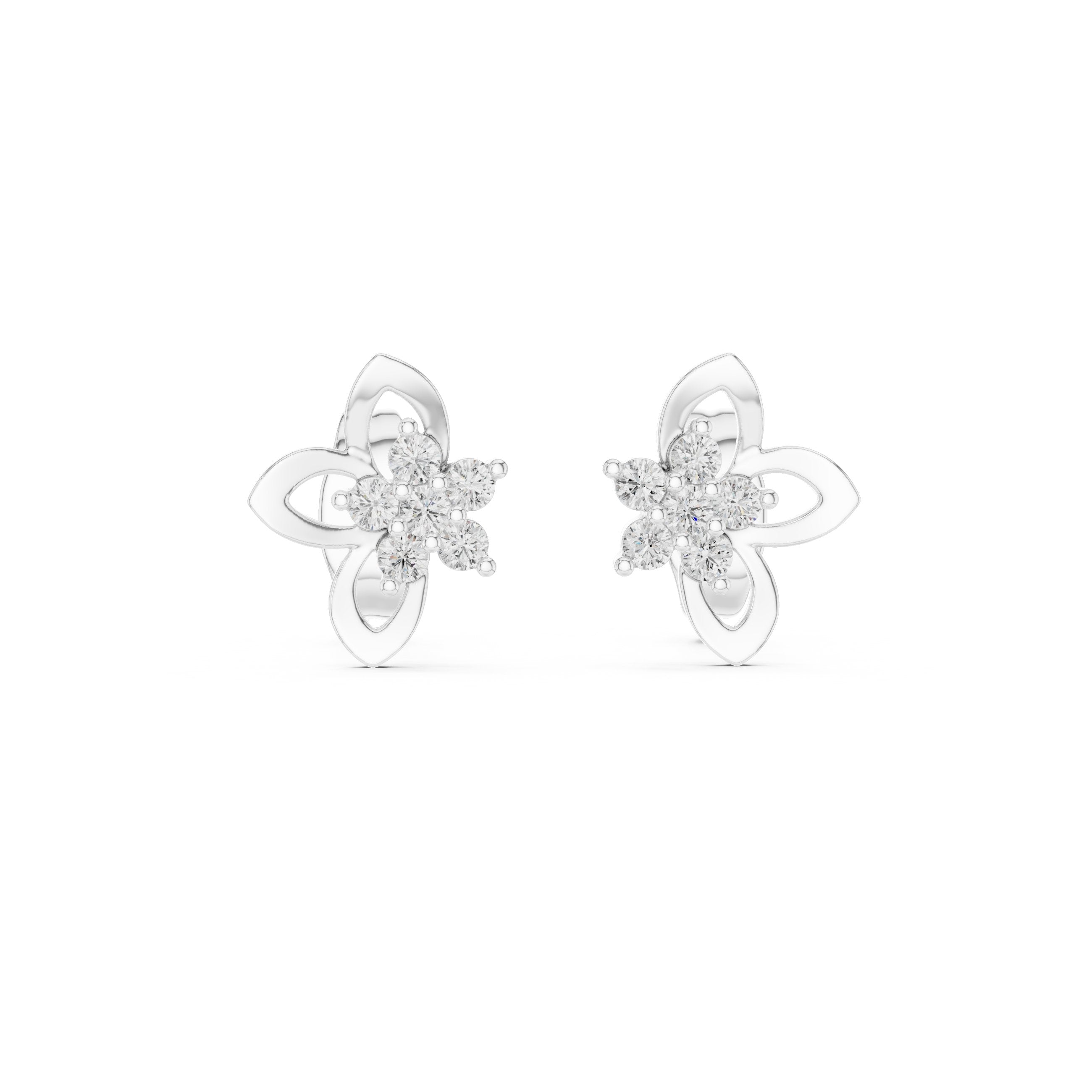 Blossom Cluster Diamond Stud Earrings in White Gold - VYKA Diamonds