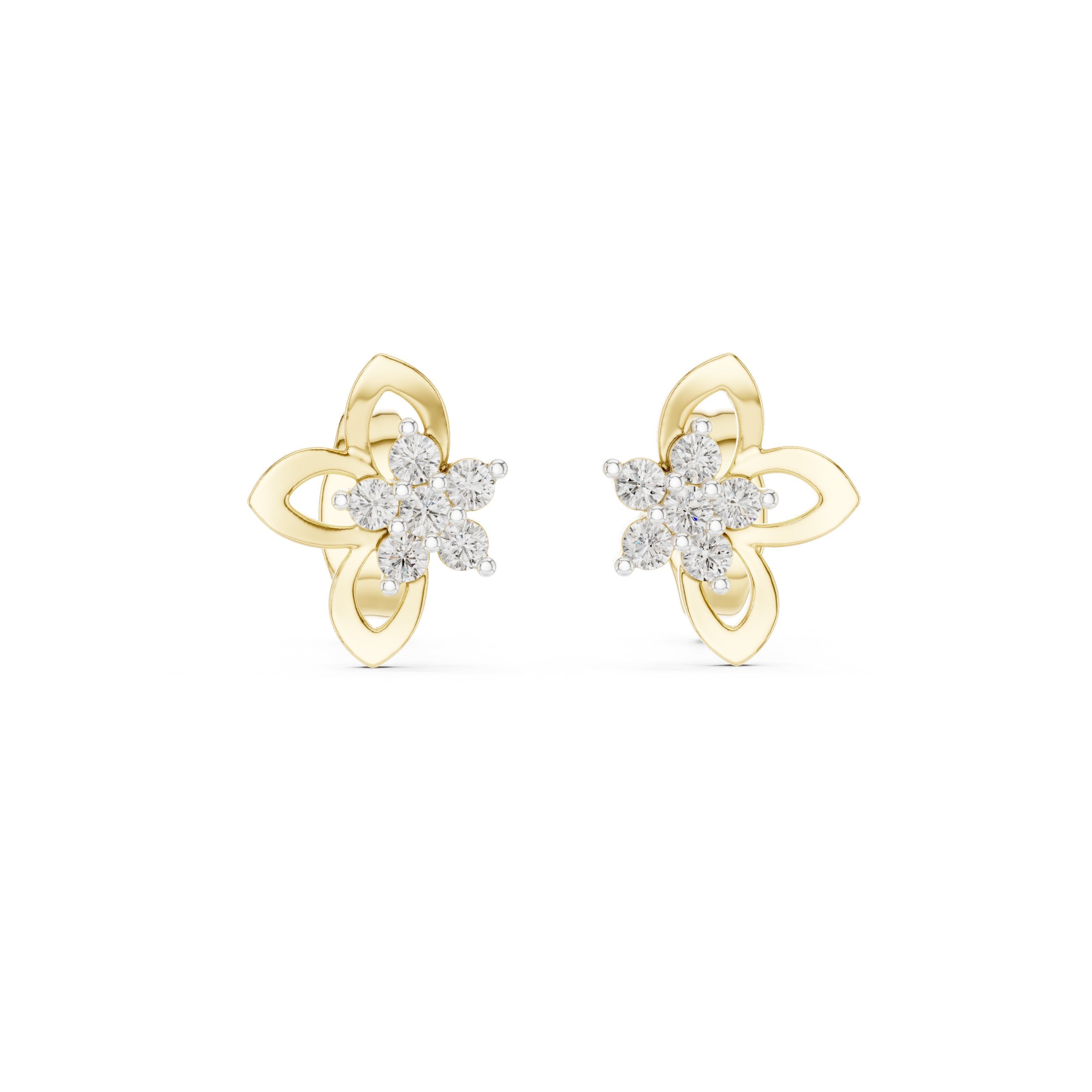 Blossom Cluster Diamond Stud Earrings in Yellow Gold - VYKA Diamonds