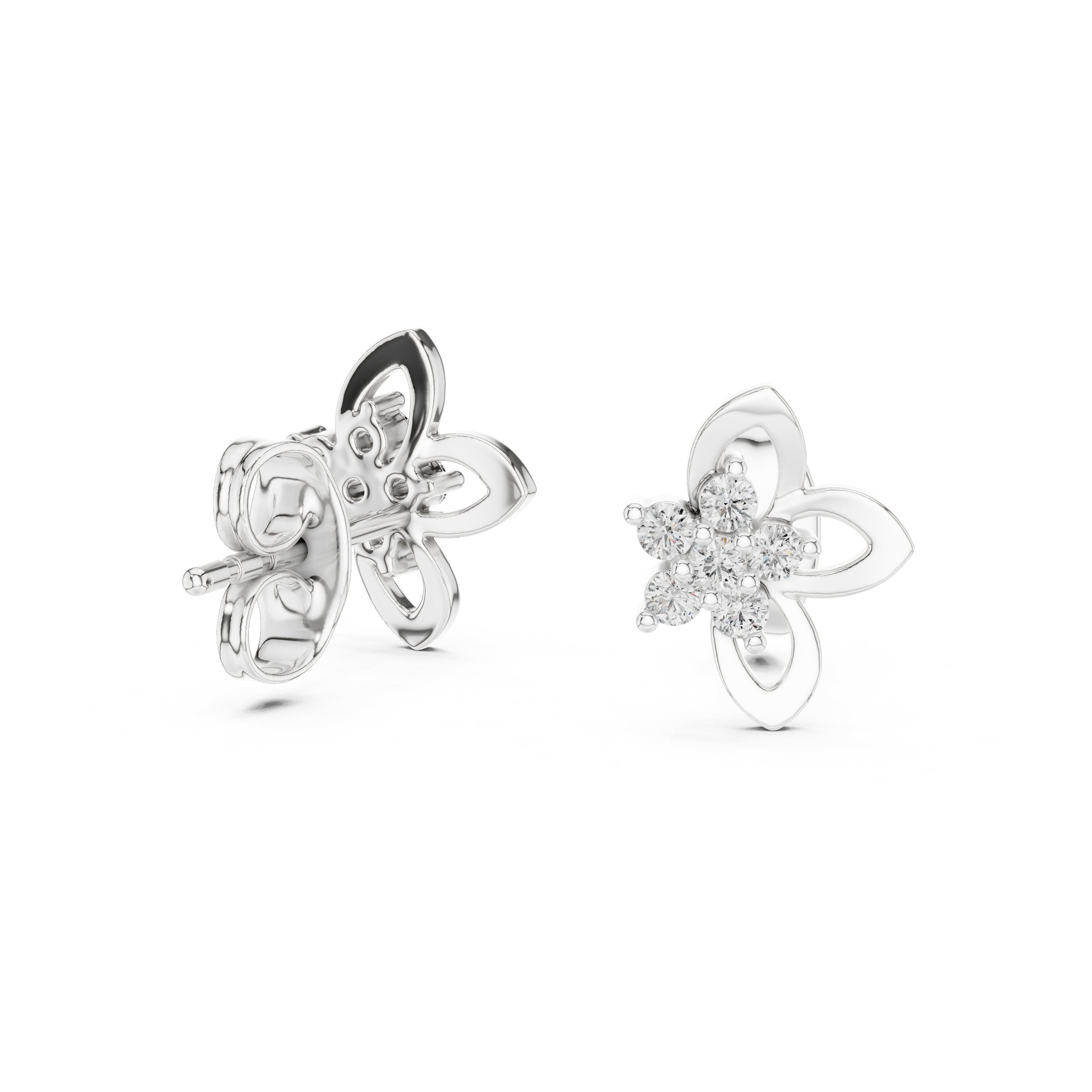 Blossom Cluster Diamond Stud Earrings in White Gold - VYKA Diamonds