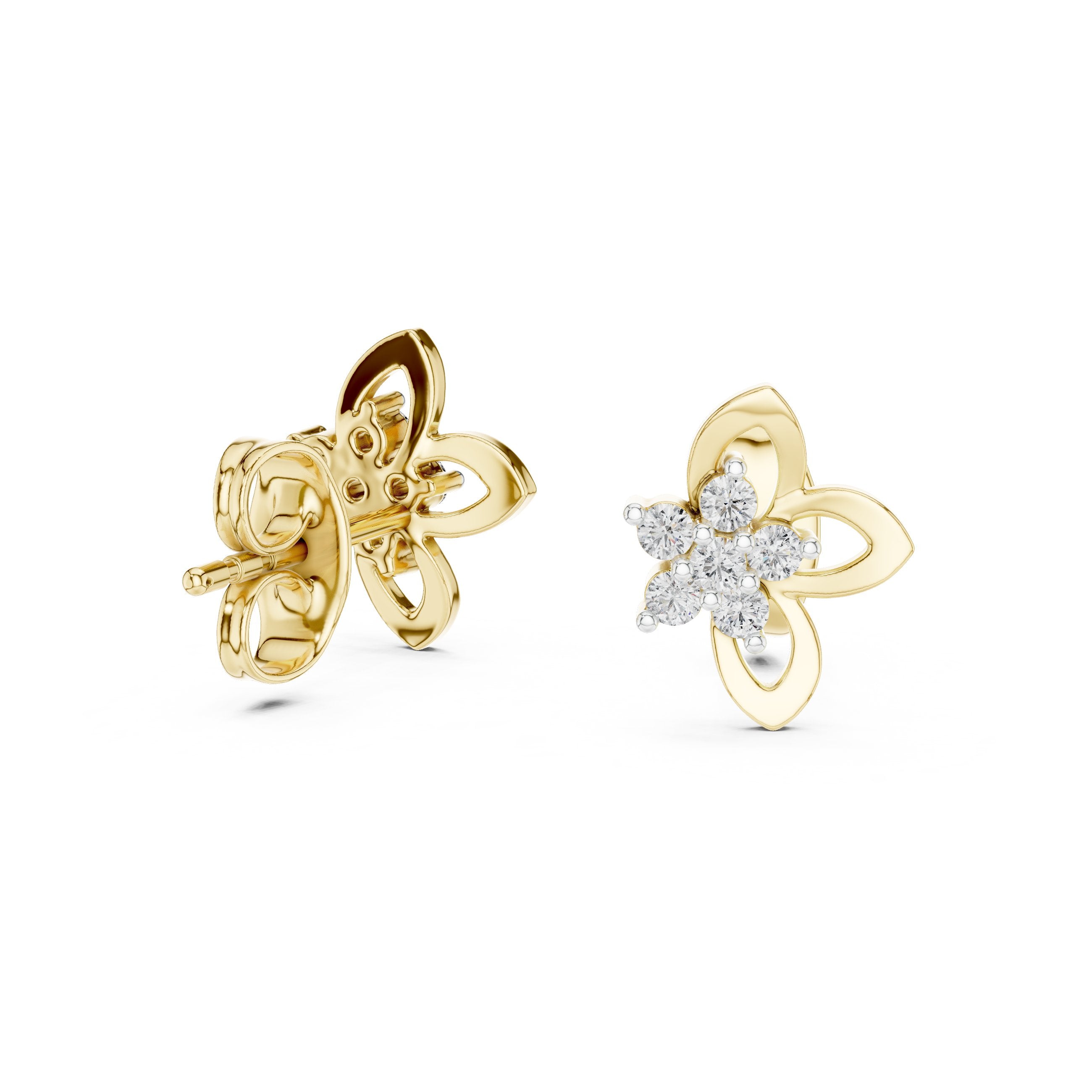 Blossom Cluster Diamond Stud Earrings in Yellow Gold - VYKA Diamonds