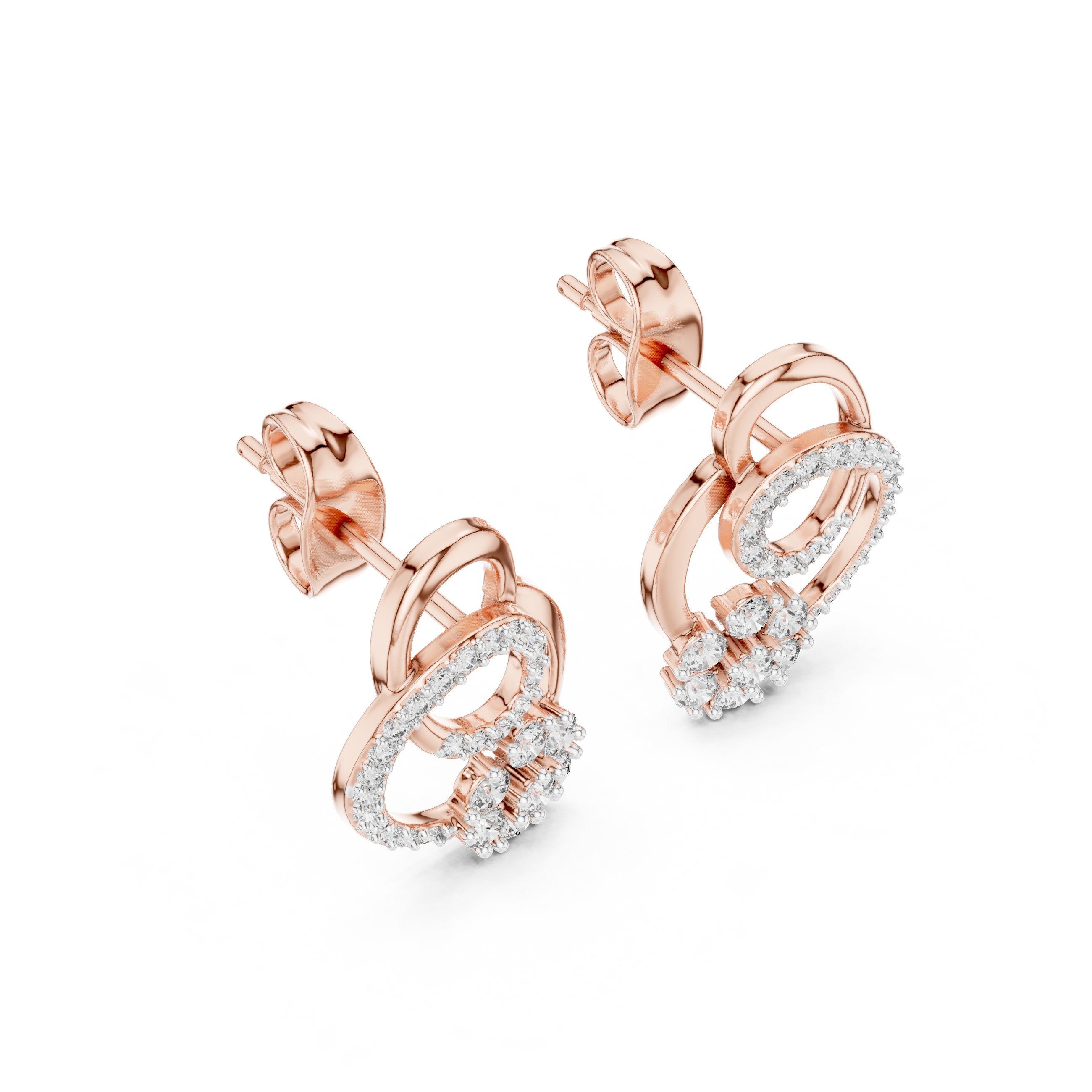 Circle Floral Diamond Stud Earrings in Rose Gold - VYKA Diamonds
