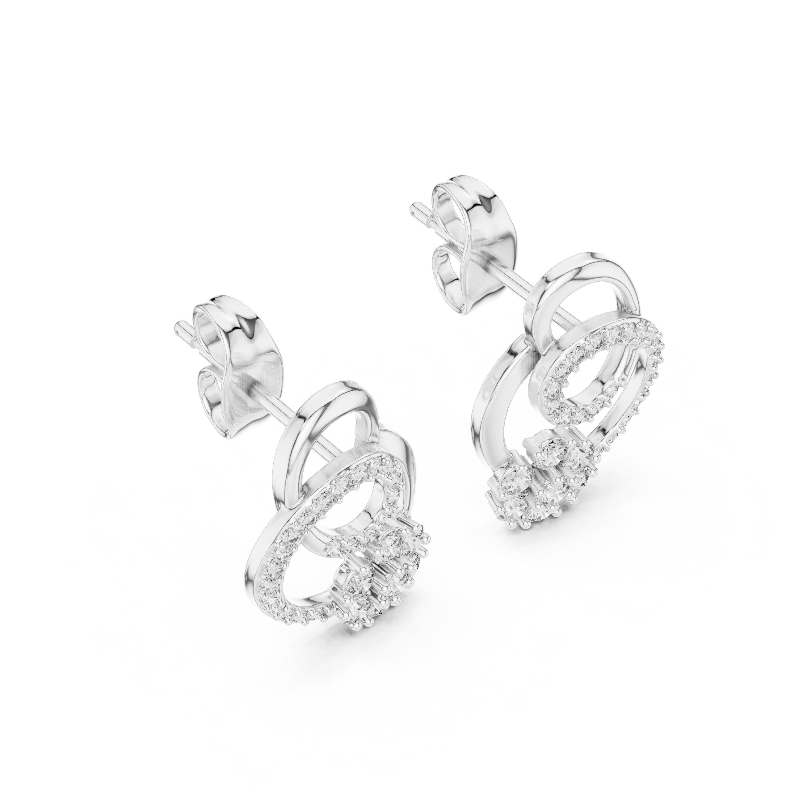 Circle Floral Diamond Stud Earrings in White Gold - VYKA Diamonds