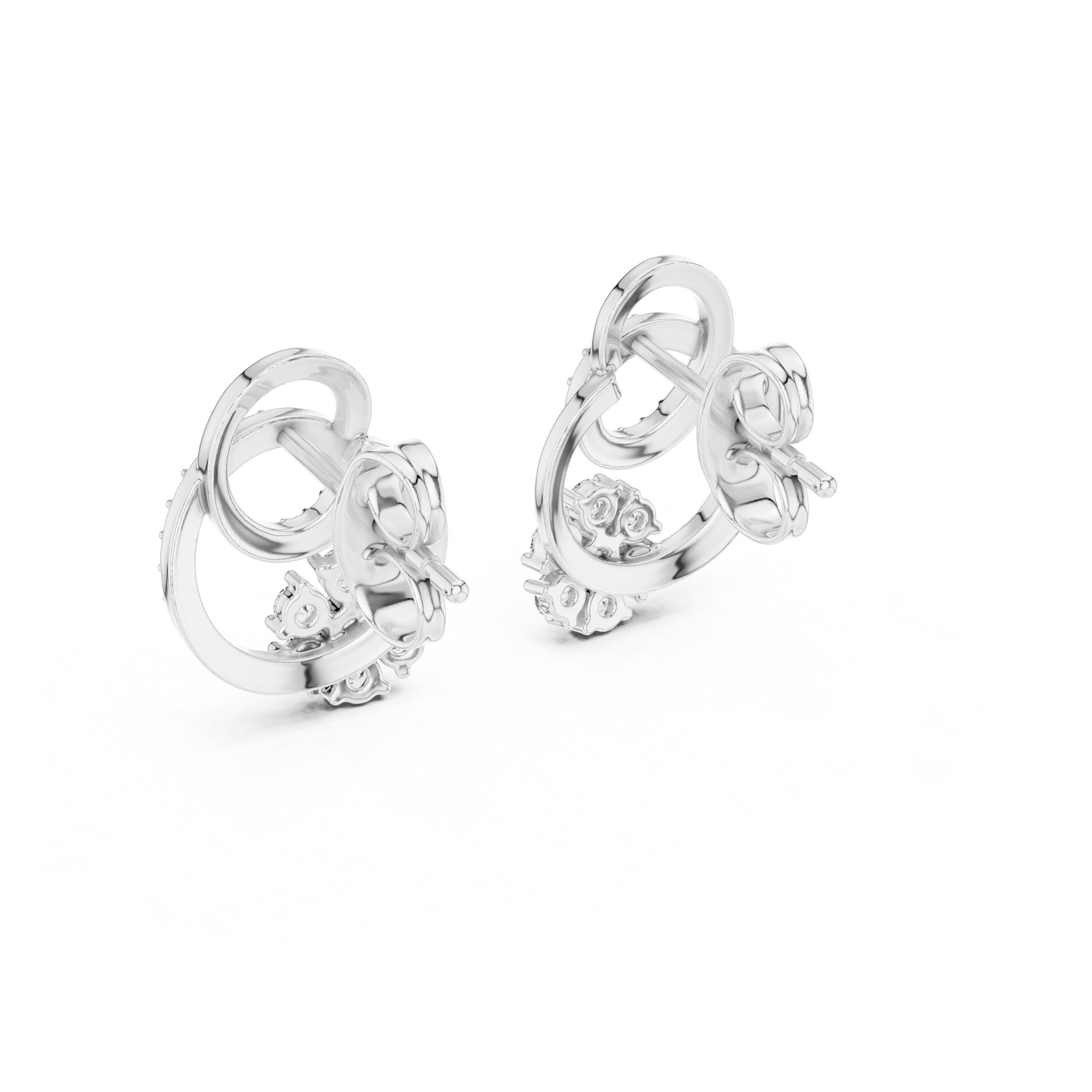 Circle Floral Diamond Stud Earrings in White Gold - VYKA Diamonds