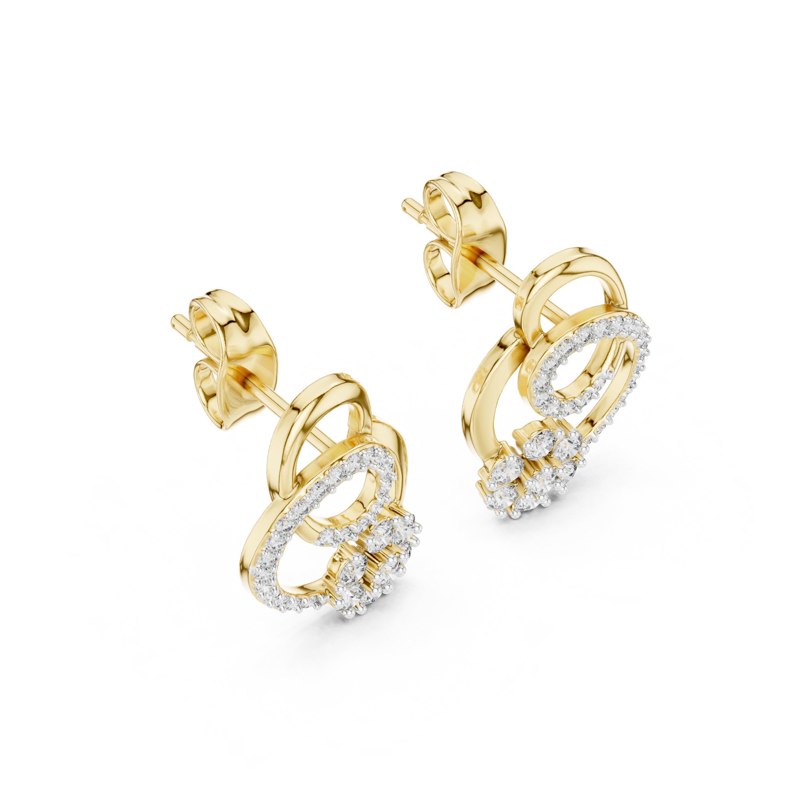Circle Floral Diamond Stud Earrings in Yellow Gold - VYKA Diamonds