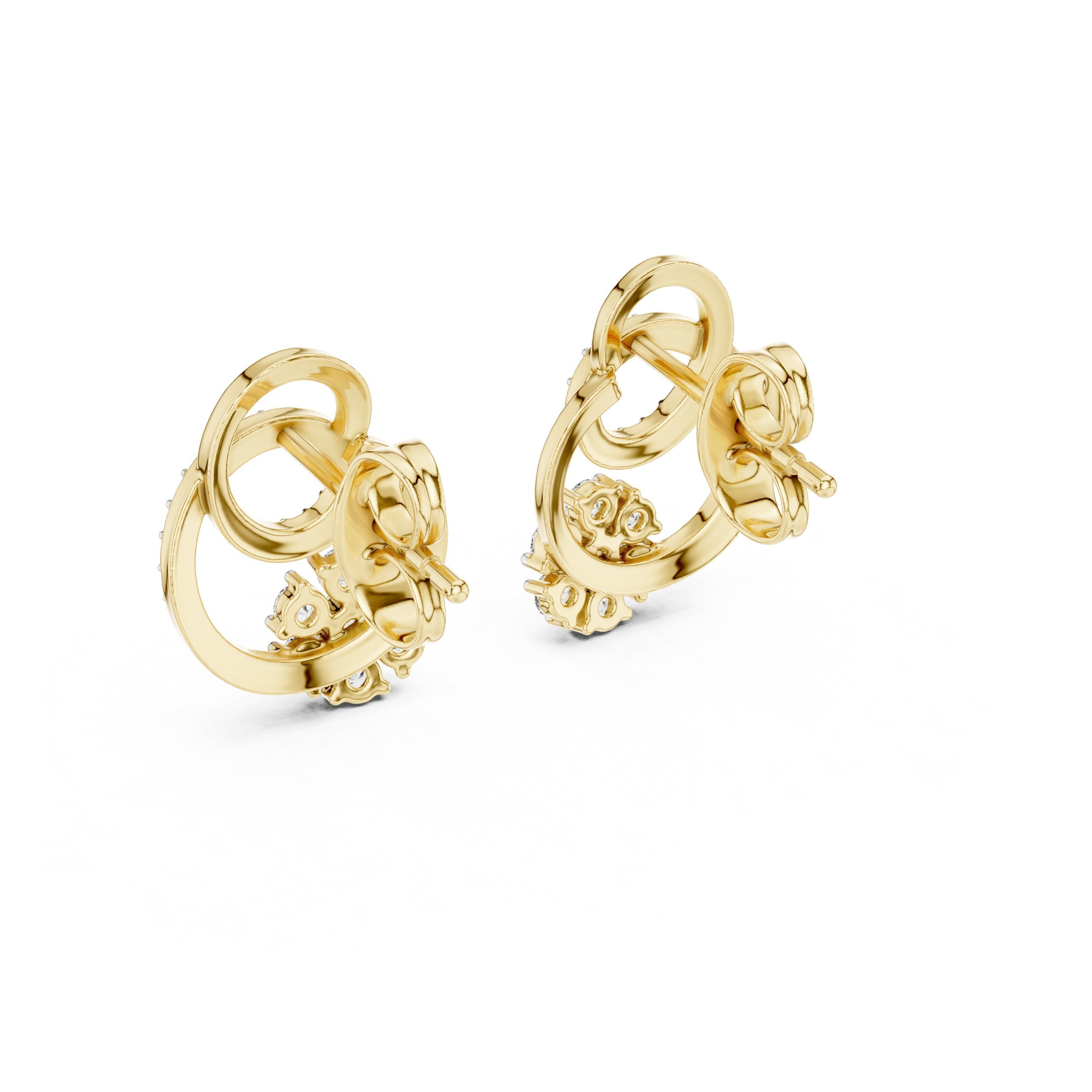 Circle Floral Diamond Stud Earrings in Yellow Gold - VYKA Diamonds