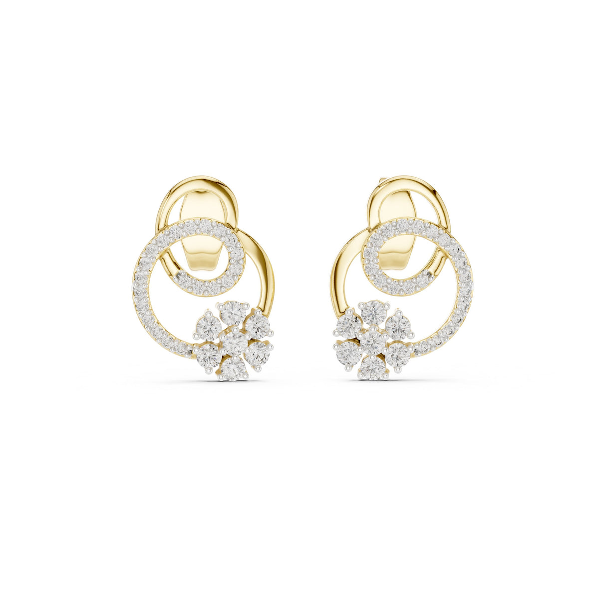Circle Floral Diamond Stud Earrings