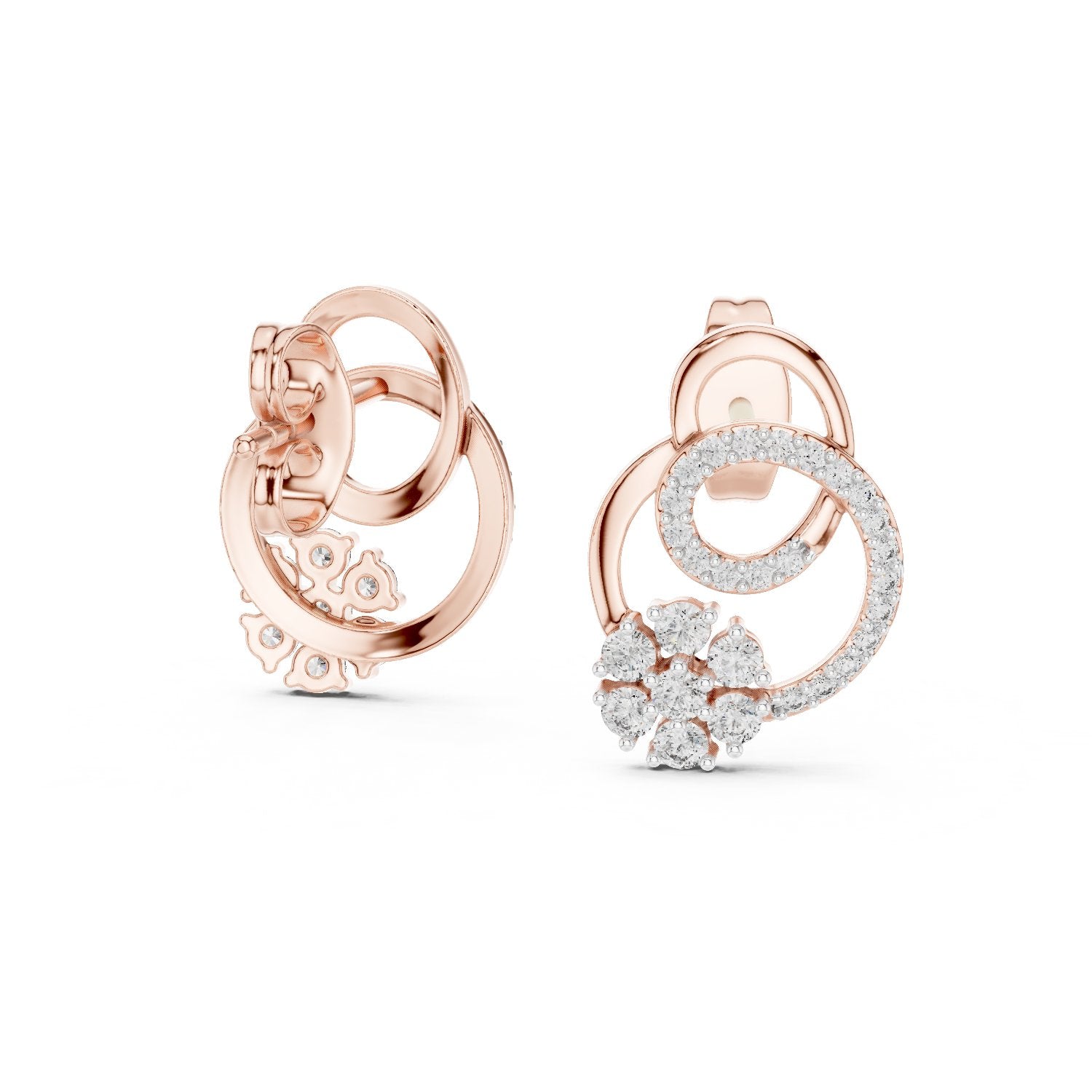 Circle Floral Diamond Stud Earrings in Rose Gold - VYKA Diamonds