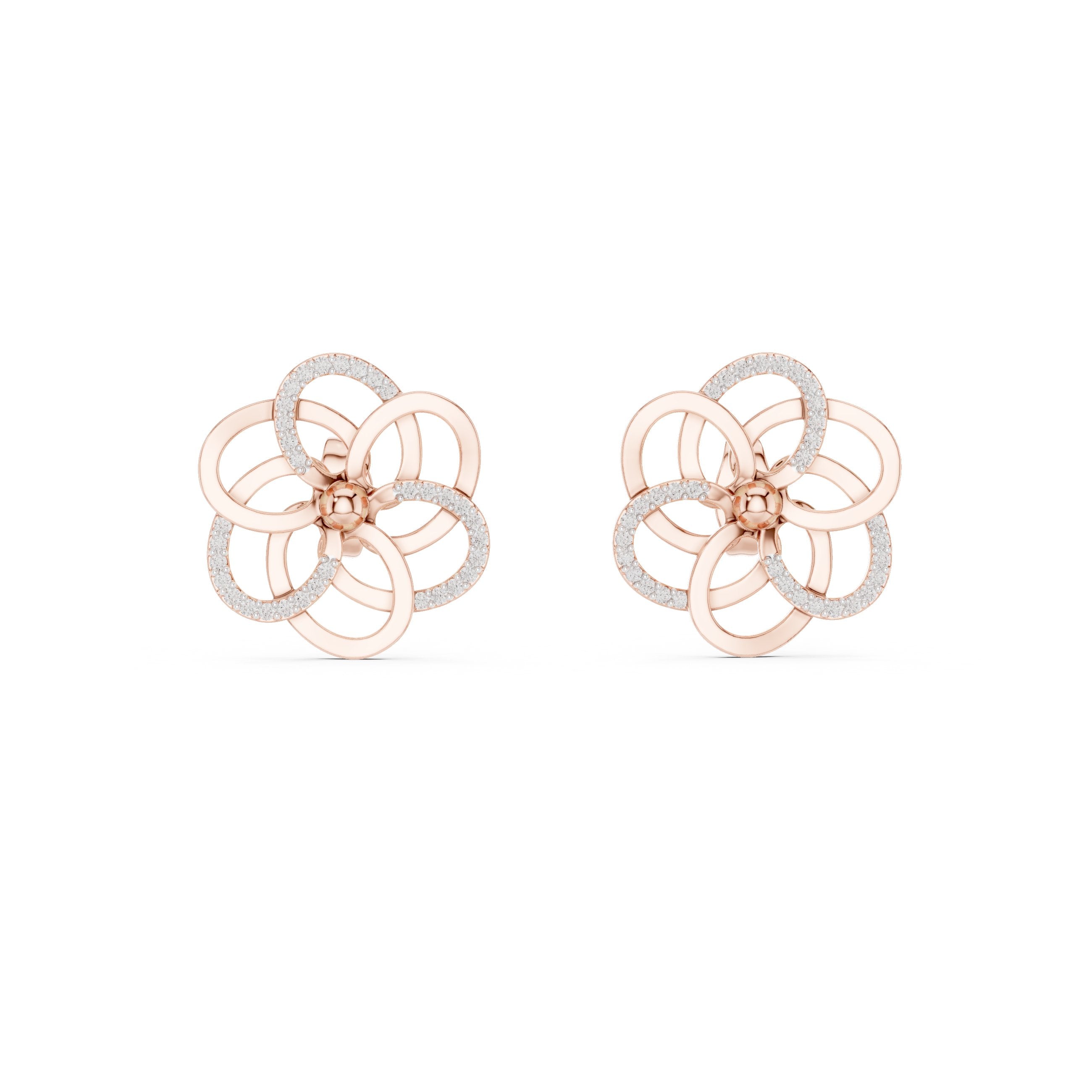 Interlocking Petal Diamond Stud Earrings in Rose Gold - VYKA Diamonds