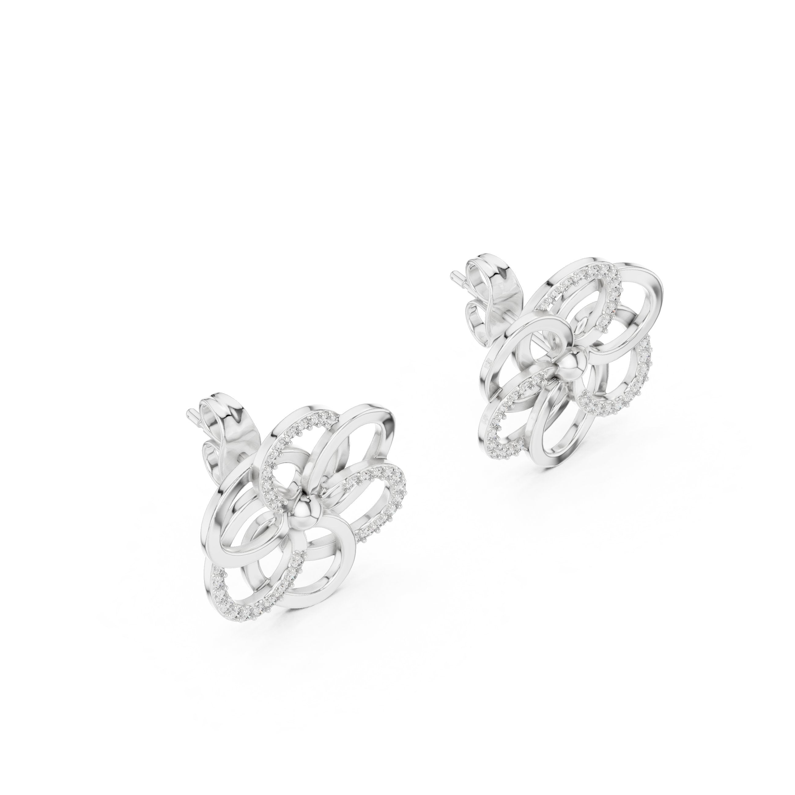 Interlocking Petal Diamond Stud Earrings in White Gold - VYKA Diamonds