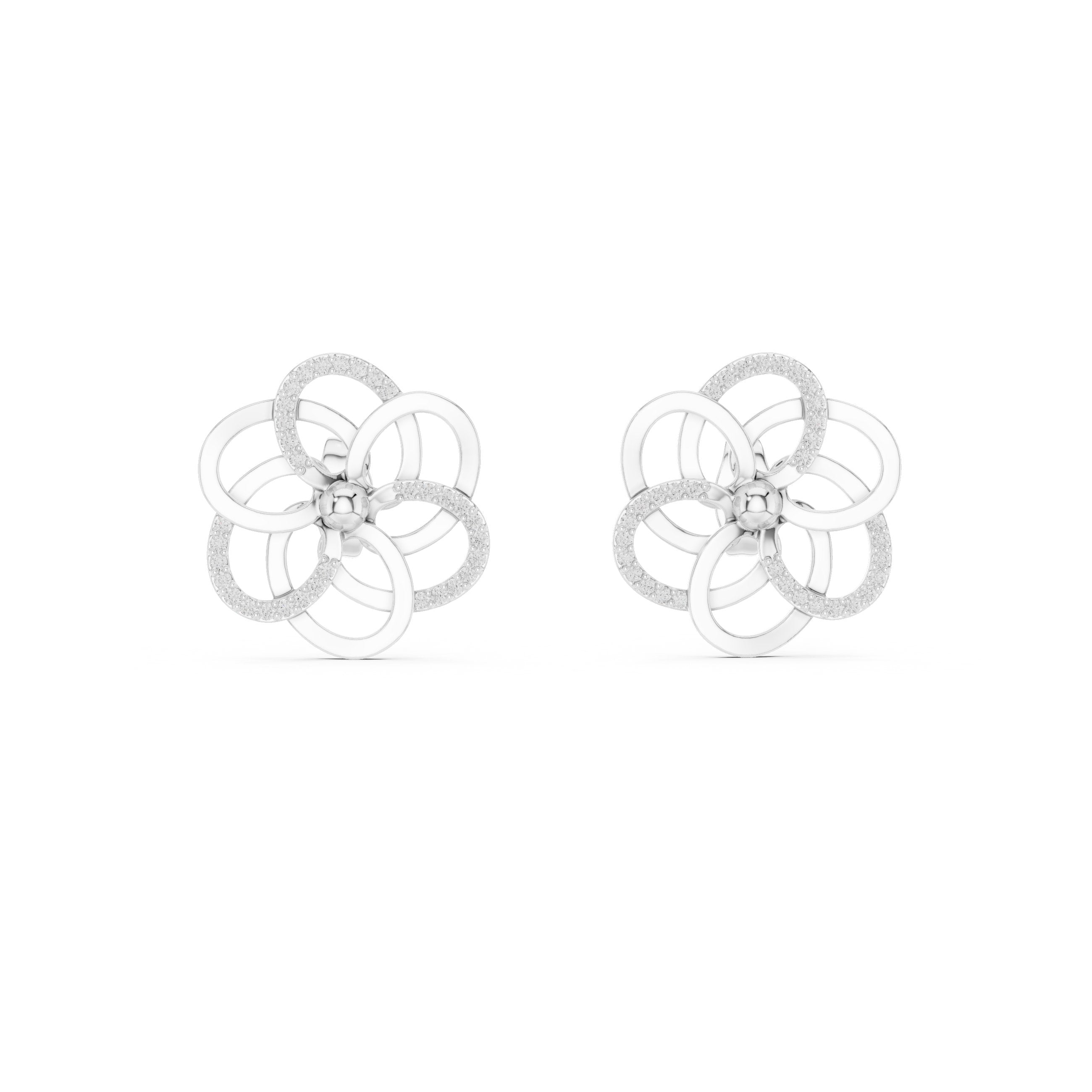 Interlocking Petal Diamond Stud Earrings in White Gold - VYKA Diamonds