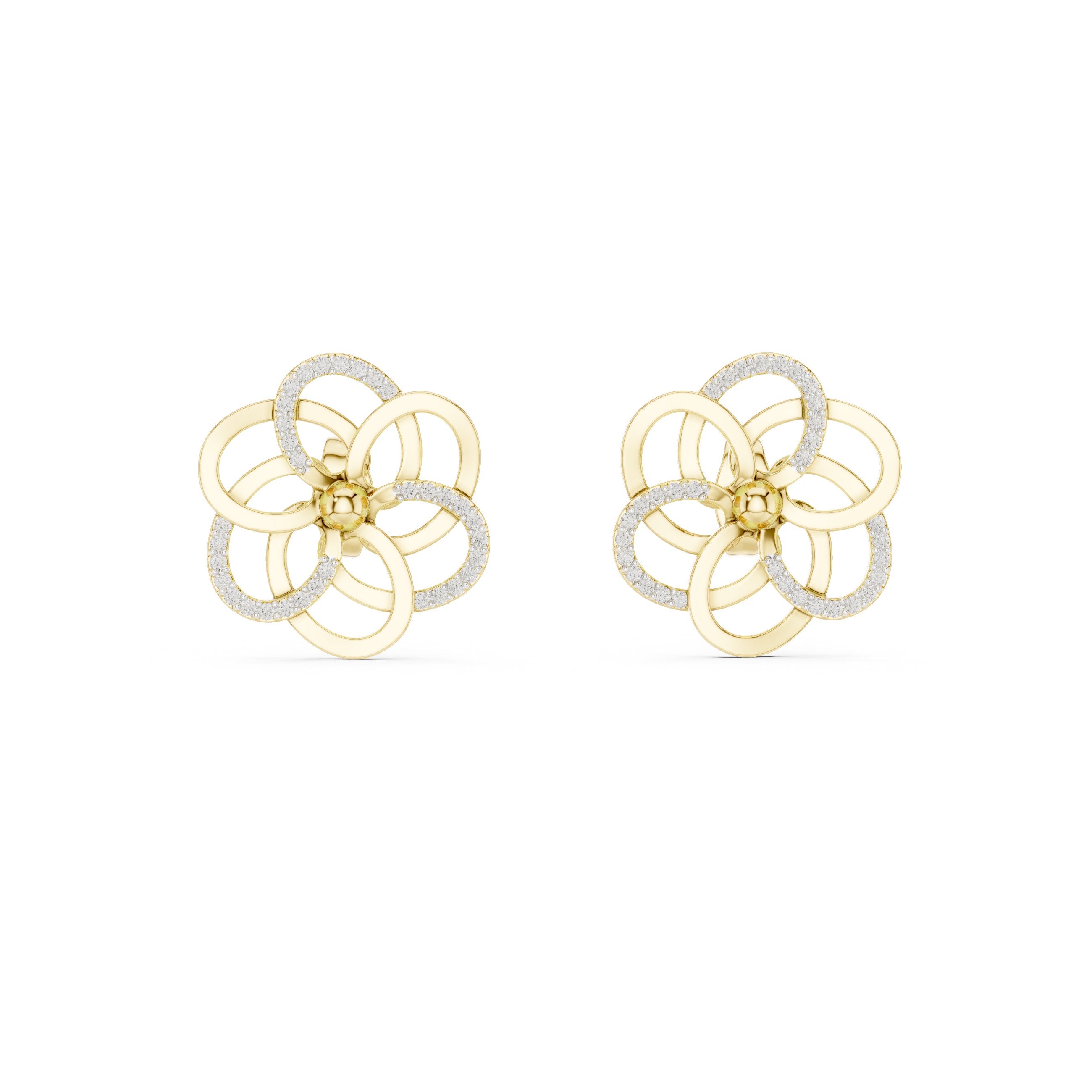 Interlocking Petal Diamond Stud Earrings in Yellow Gold - VYKA Diamonds