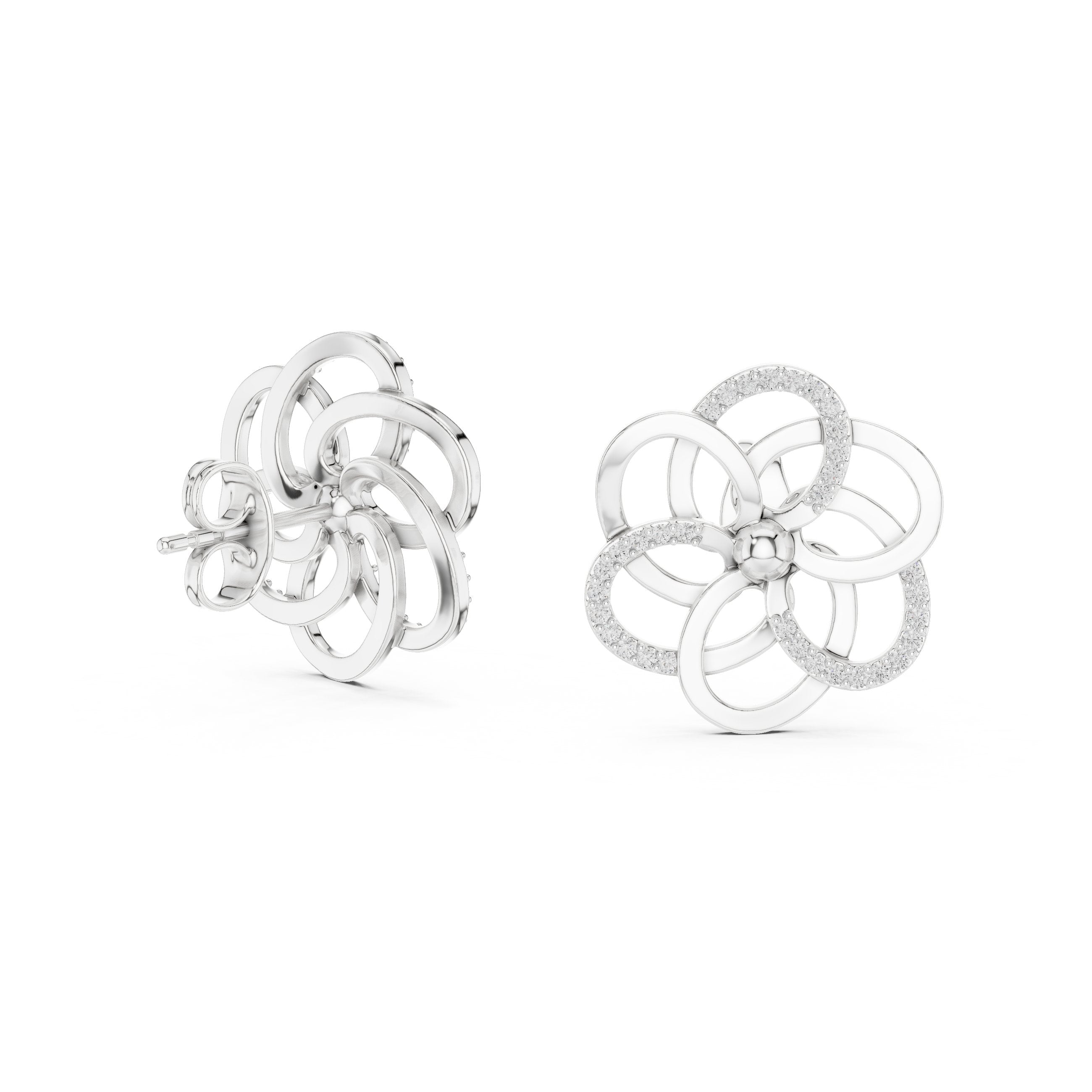 Interlocking Petal Diamond Stud Earrings in White Gold - VYKA Diamonds
