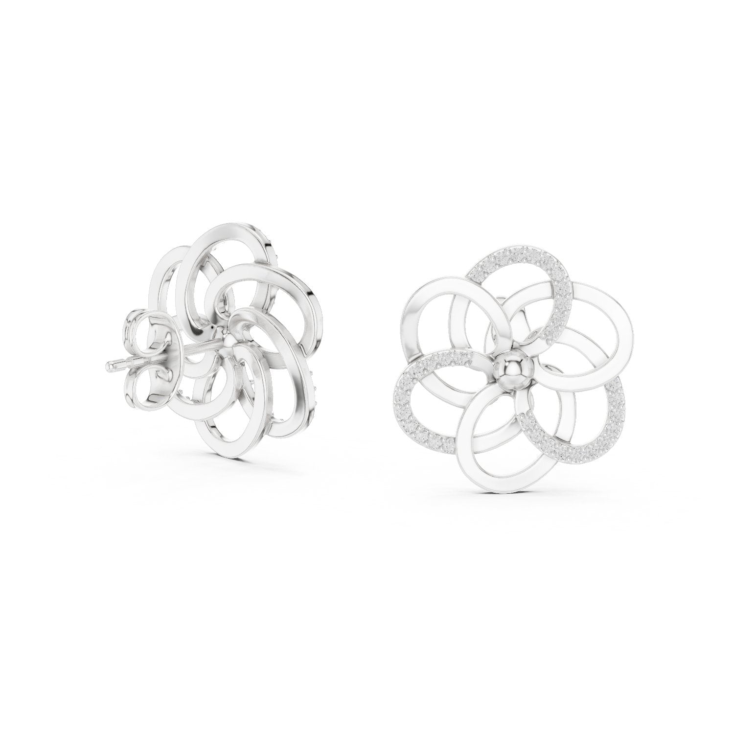 Interlocking Petal Diamond Stud Earrings in White Gold - VYKA Diamonds