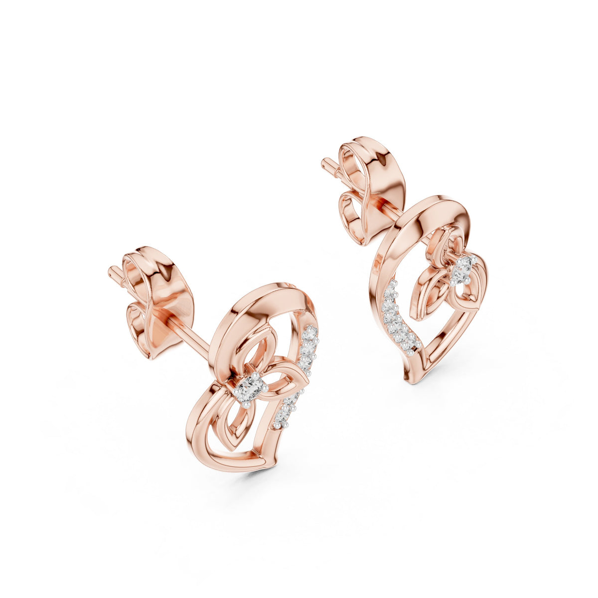 أقراط ألماس على شكل قلب وغصن كرمة in Rose Gold - VYKA Diamonds
