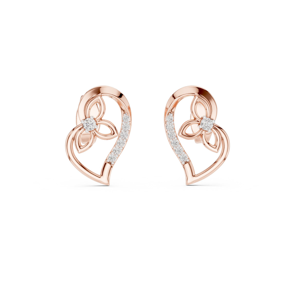 أقراط ألماس على شكل قلب وغصن كرمة in Rose Gold - VYKA Diamonds