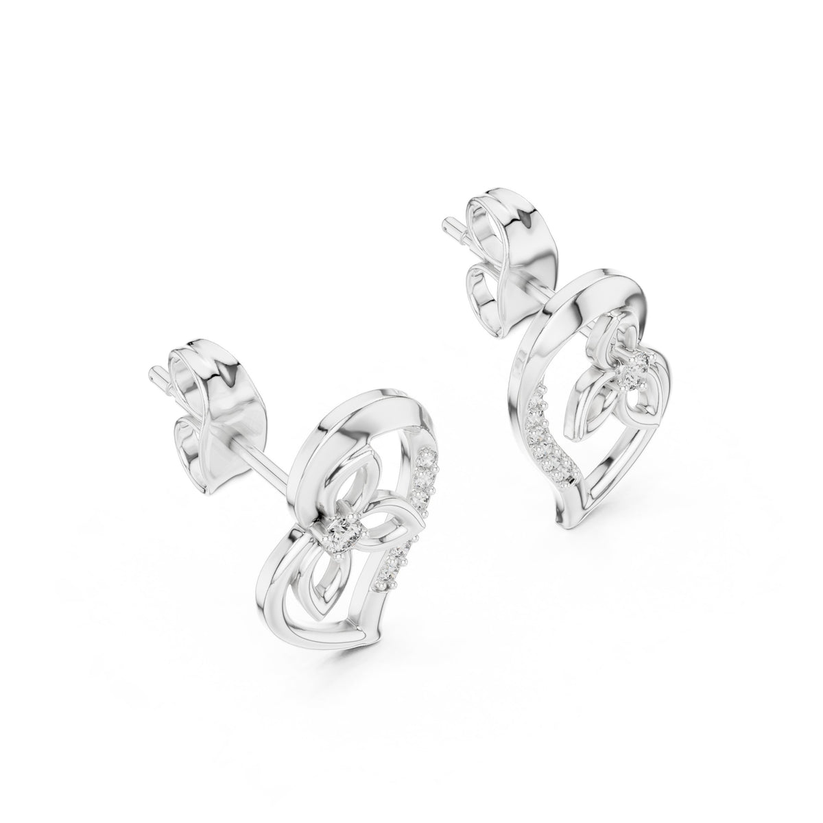 Heart Vine Diamond Stud Earrings