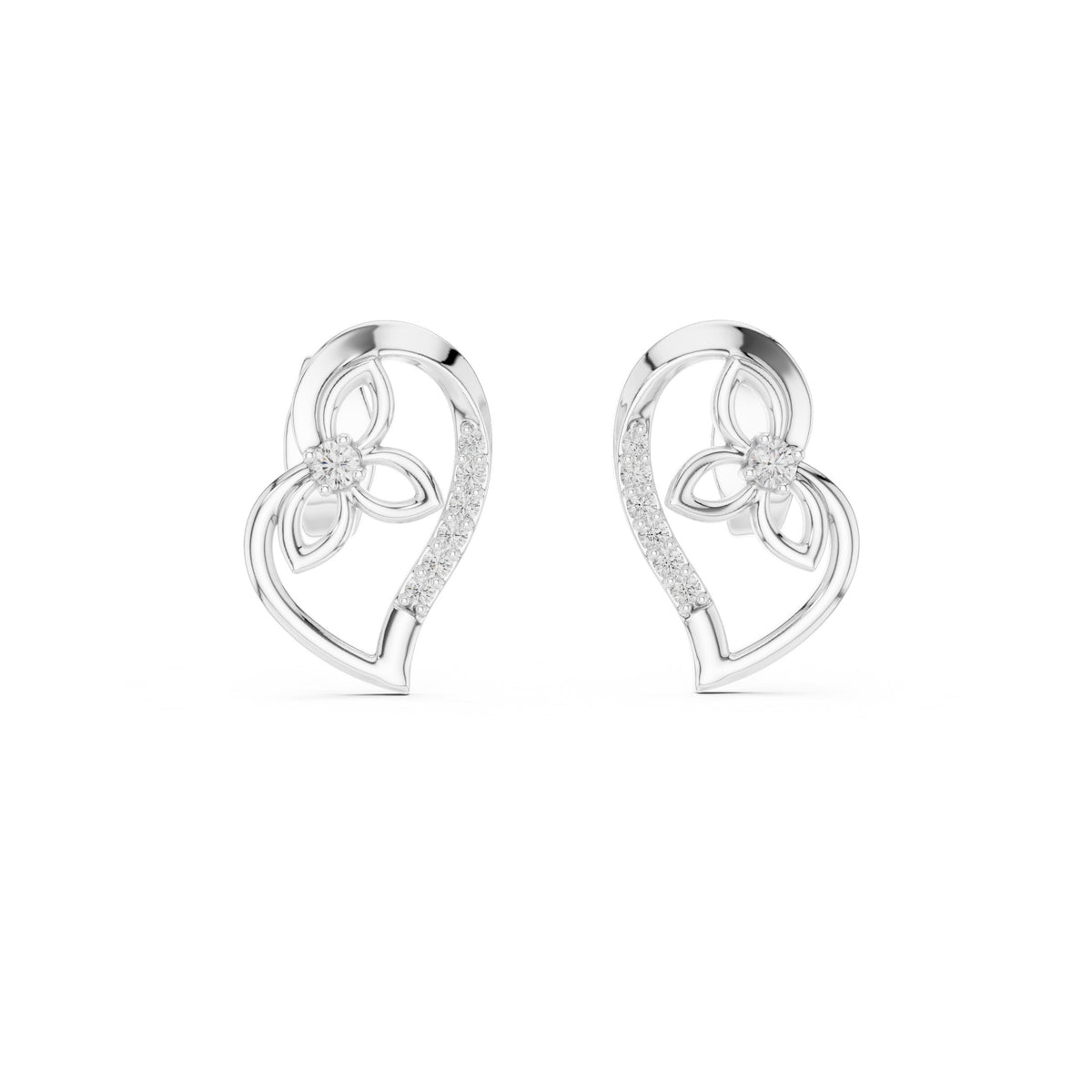 أقراط ألماس على شكل قلب وغصن كرمة in White Gold - VYKA Diamonds