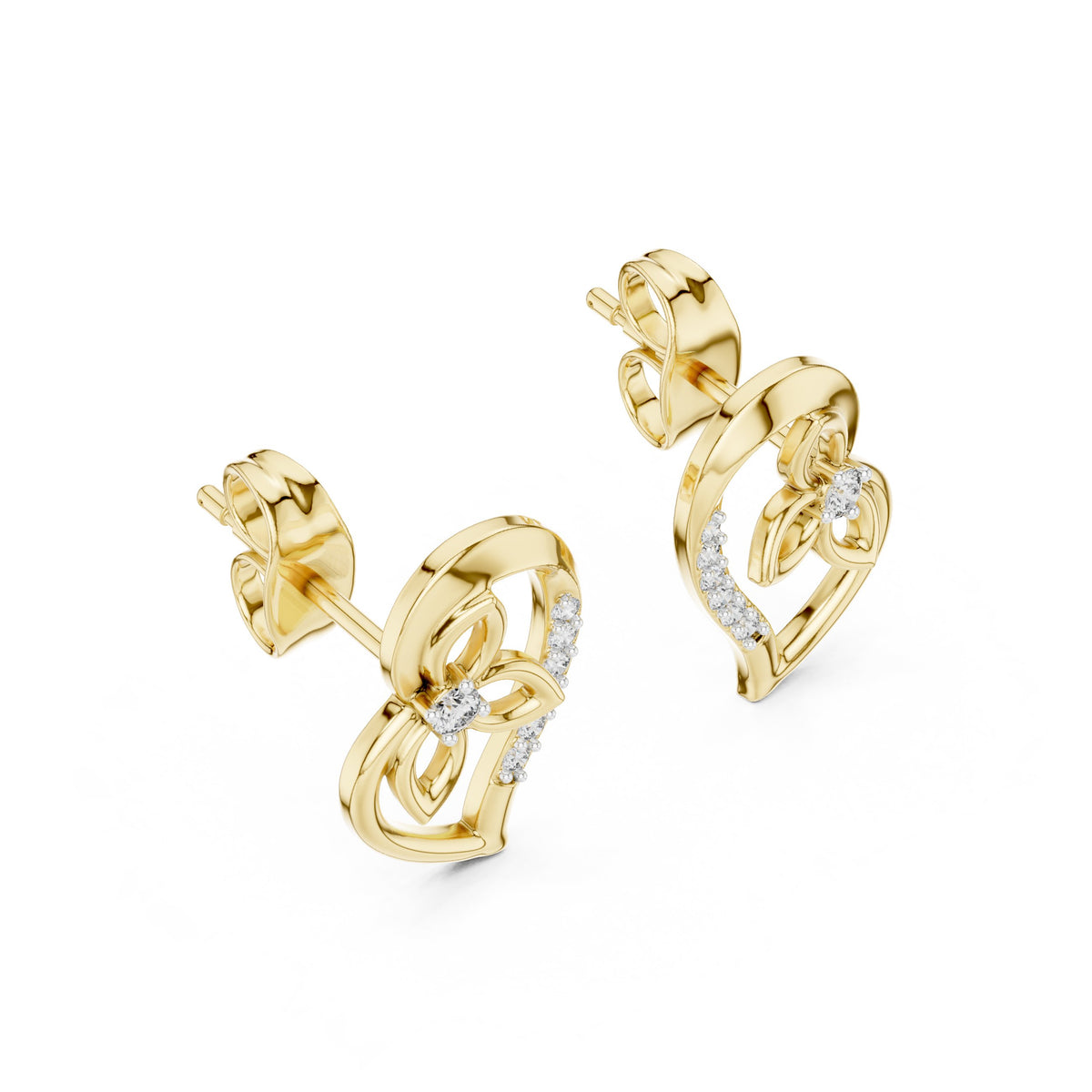 Heart Vine Diamond Stud Earrings