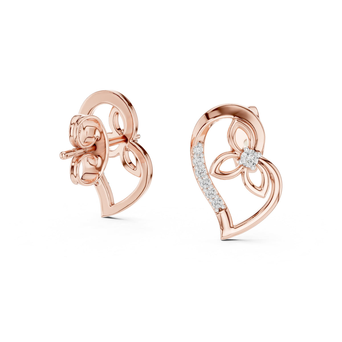 Heart Vine Diamond Stud Earrings