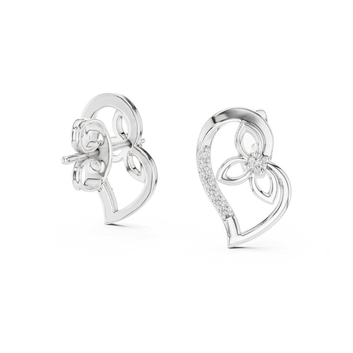 Heart Vine Diamond Stud Earrings