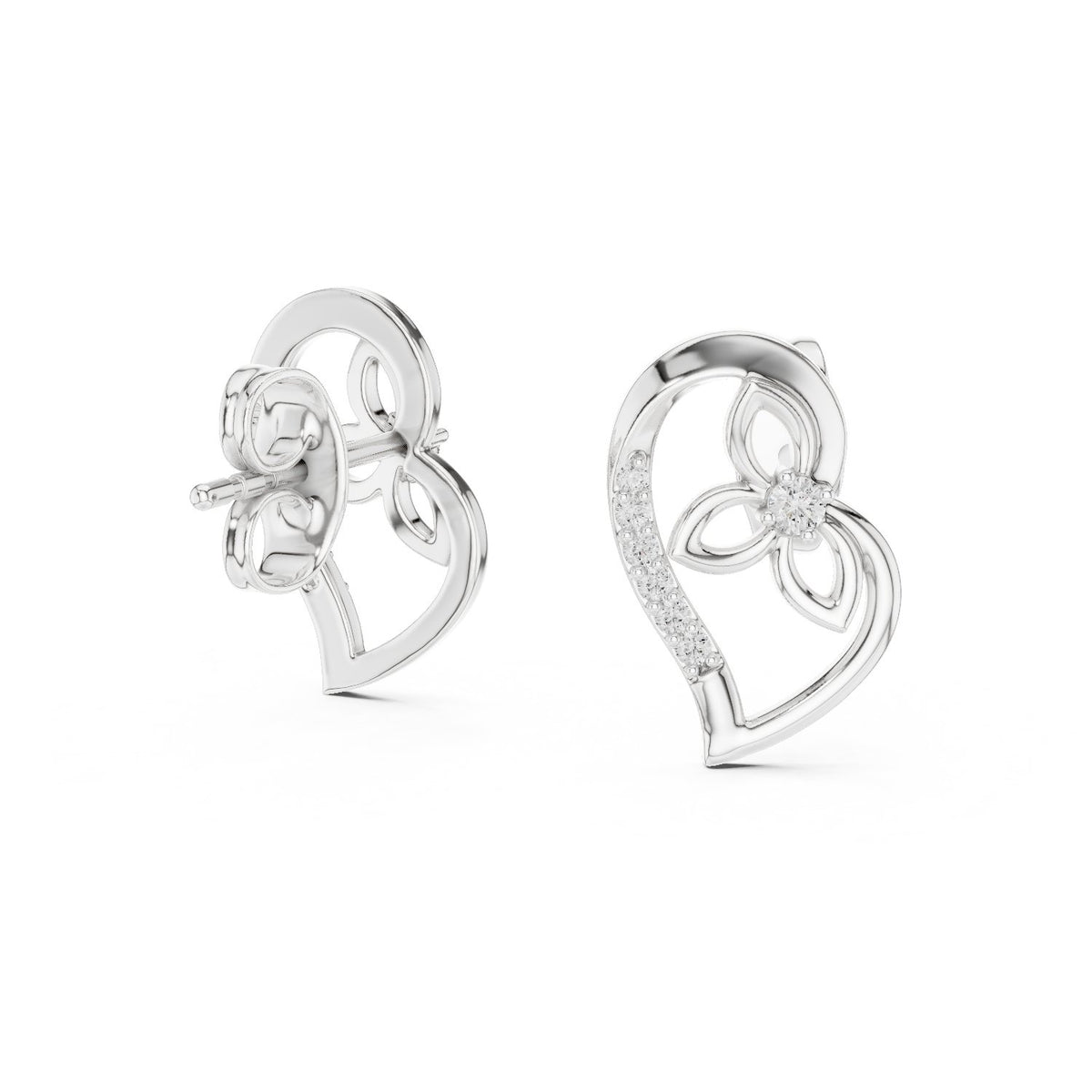 Heart Vine Diamond Stud Earrings