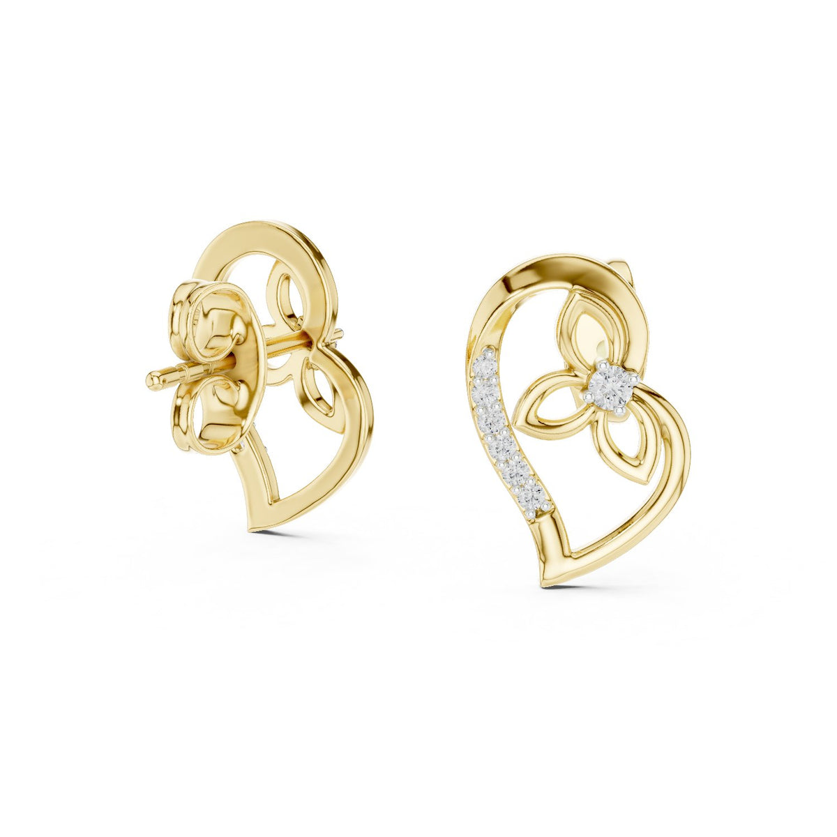 Heart Vine Diamond Stud Earrings