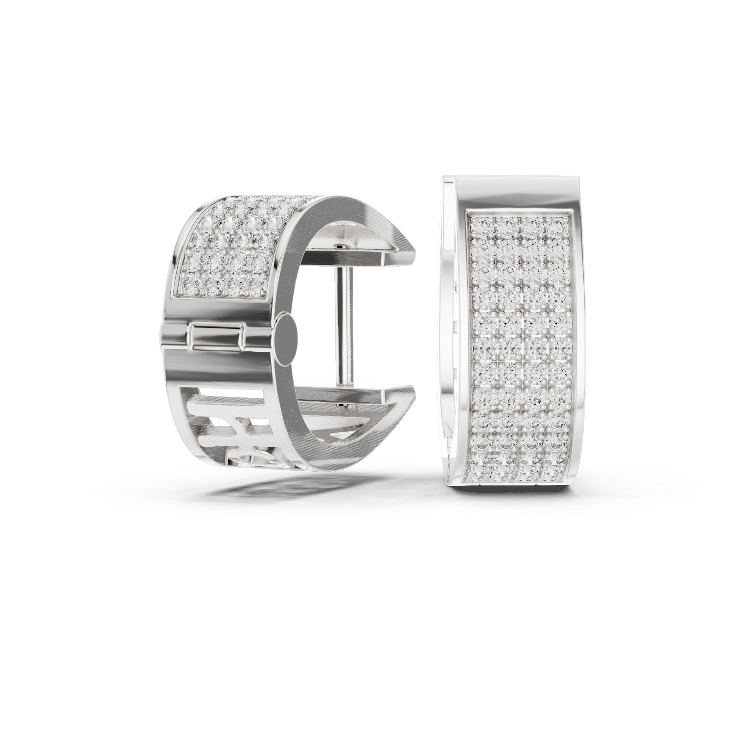 Wide Pave Diamond Cuff Earrings in White Gold - VYKA Diamonds