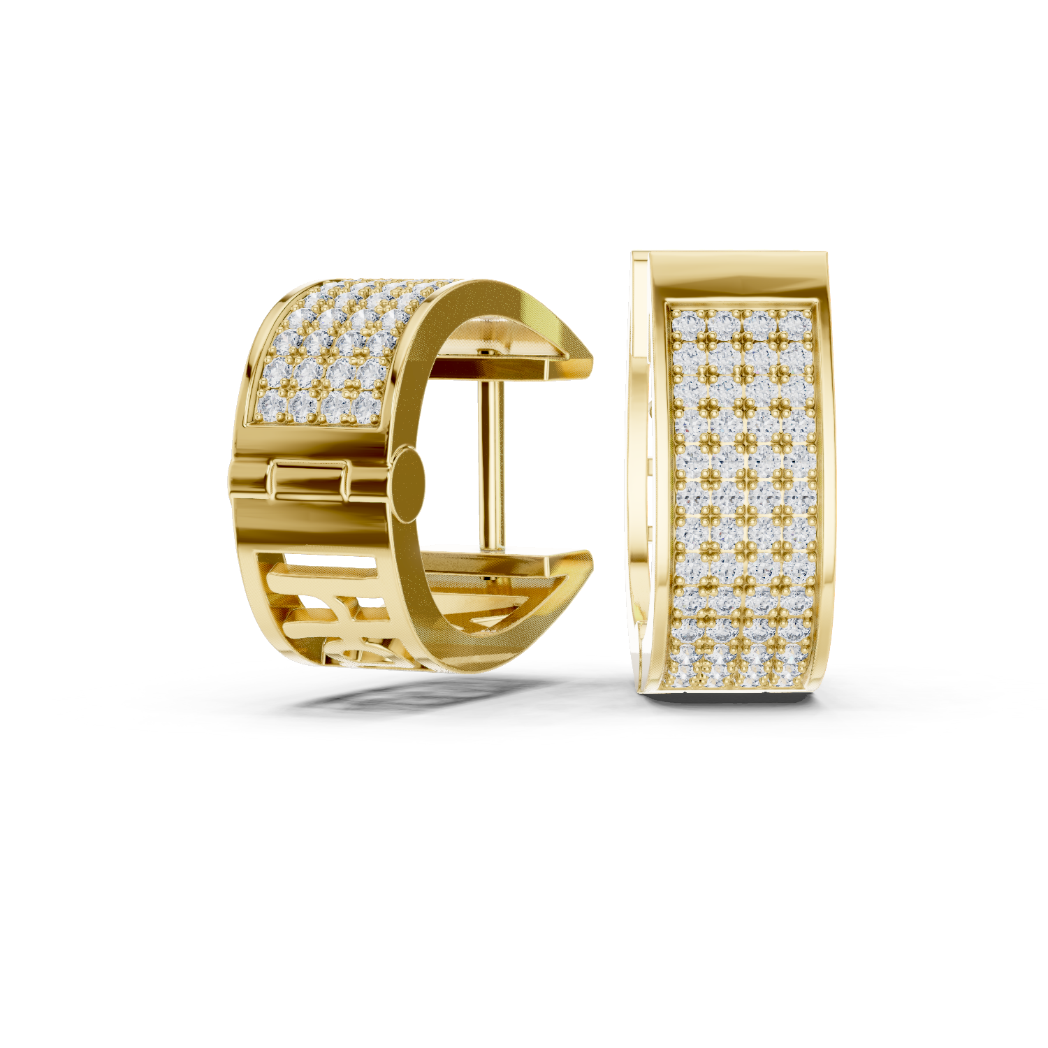Wide Pave Diamond Cuff Earrings in Yellow Gold - VYKA Diamonds