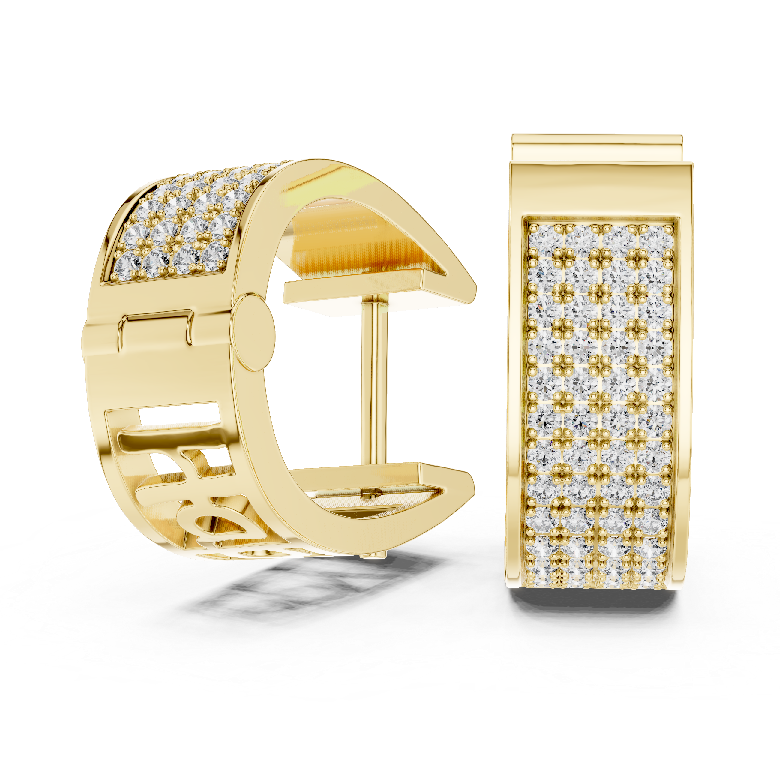 Wide Pave Diamond Cuff Earrings in Yellow Gold - VYKA Diamonds