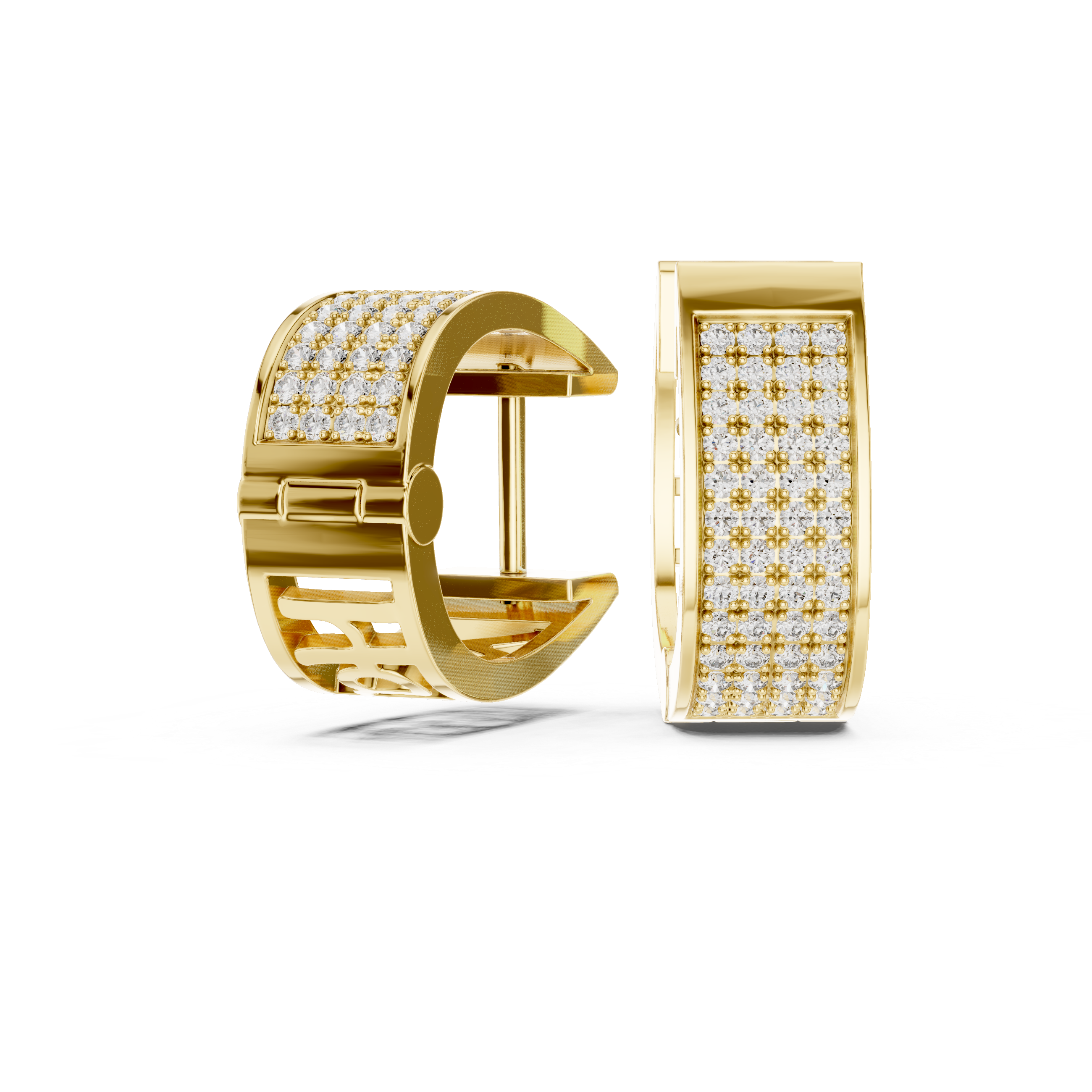 Wide Pave Diamond Cuff Earrings in Yellow Gold - VYKA Diamonds
