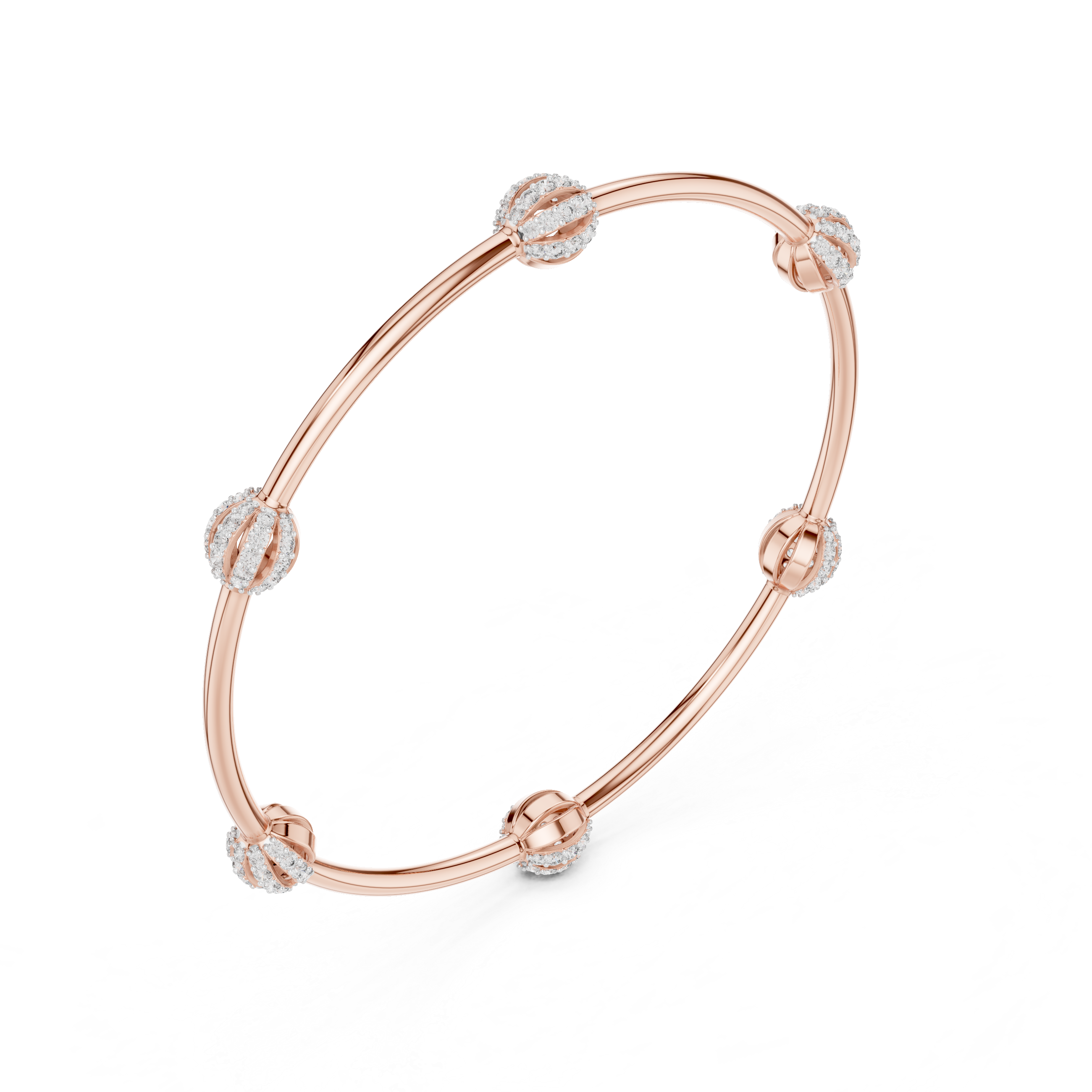 Pavé Globe Station Bangle in Rose Gold - VYKA Diamonds
