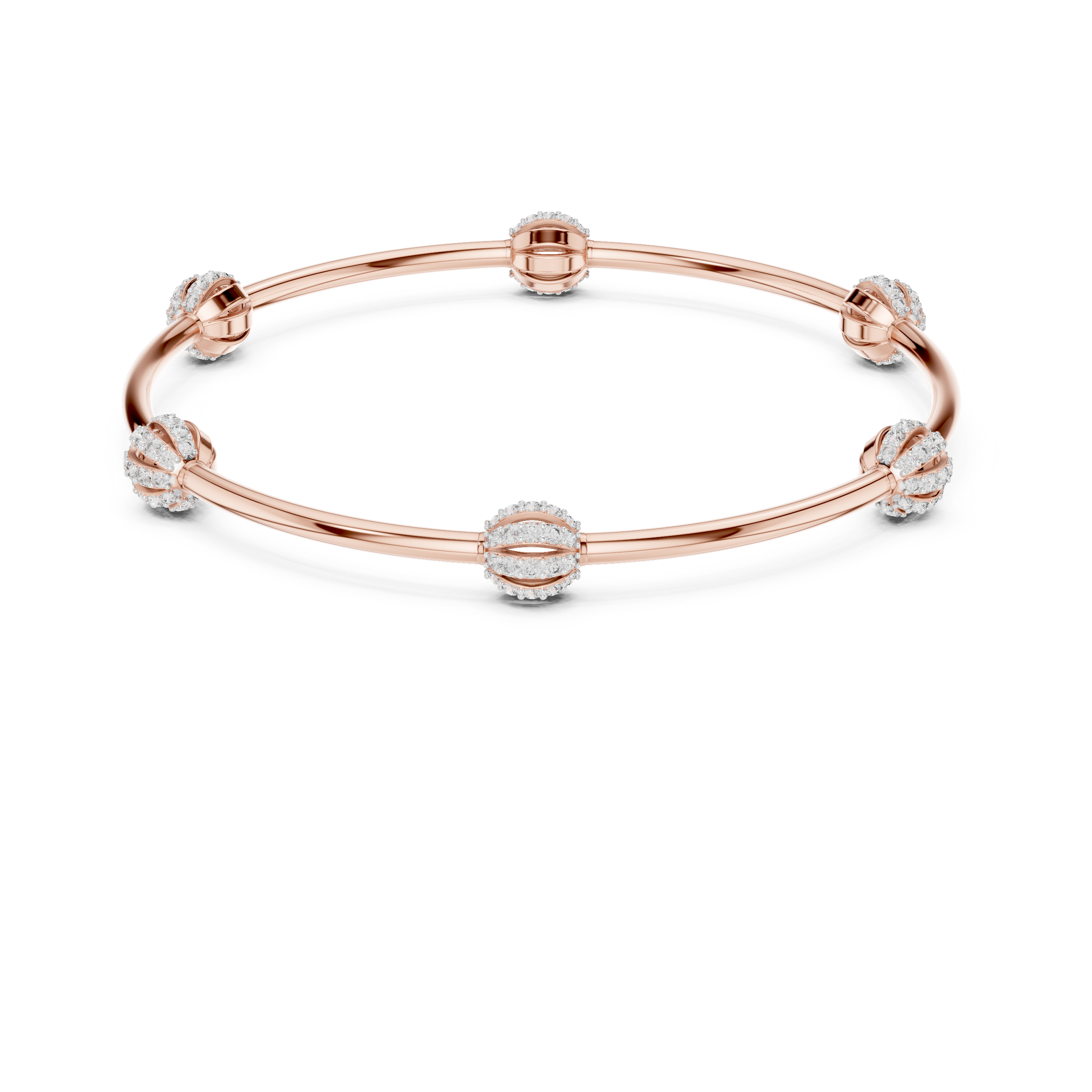 Pavé Globe Station Bangle in Rose Gold - VYKA Diamonds