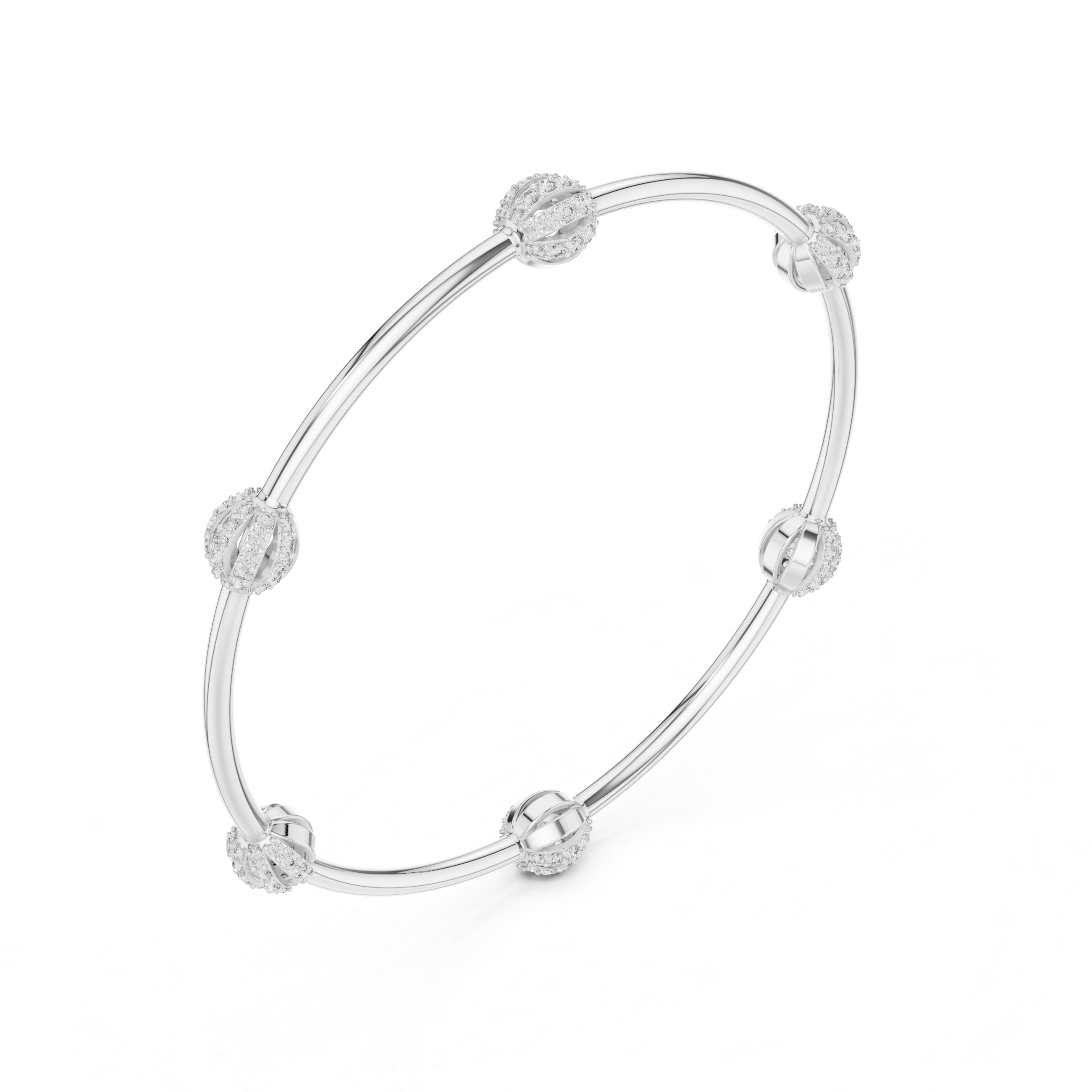 Pavé Globe Station Bangle in White Gold - VYKA Diamonds