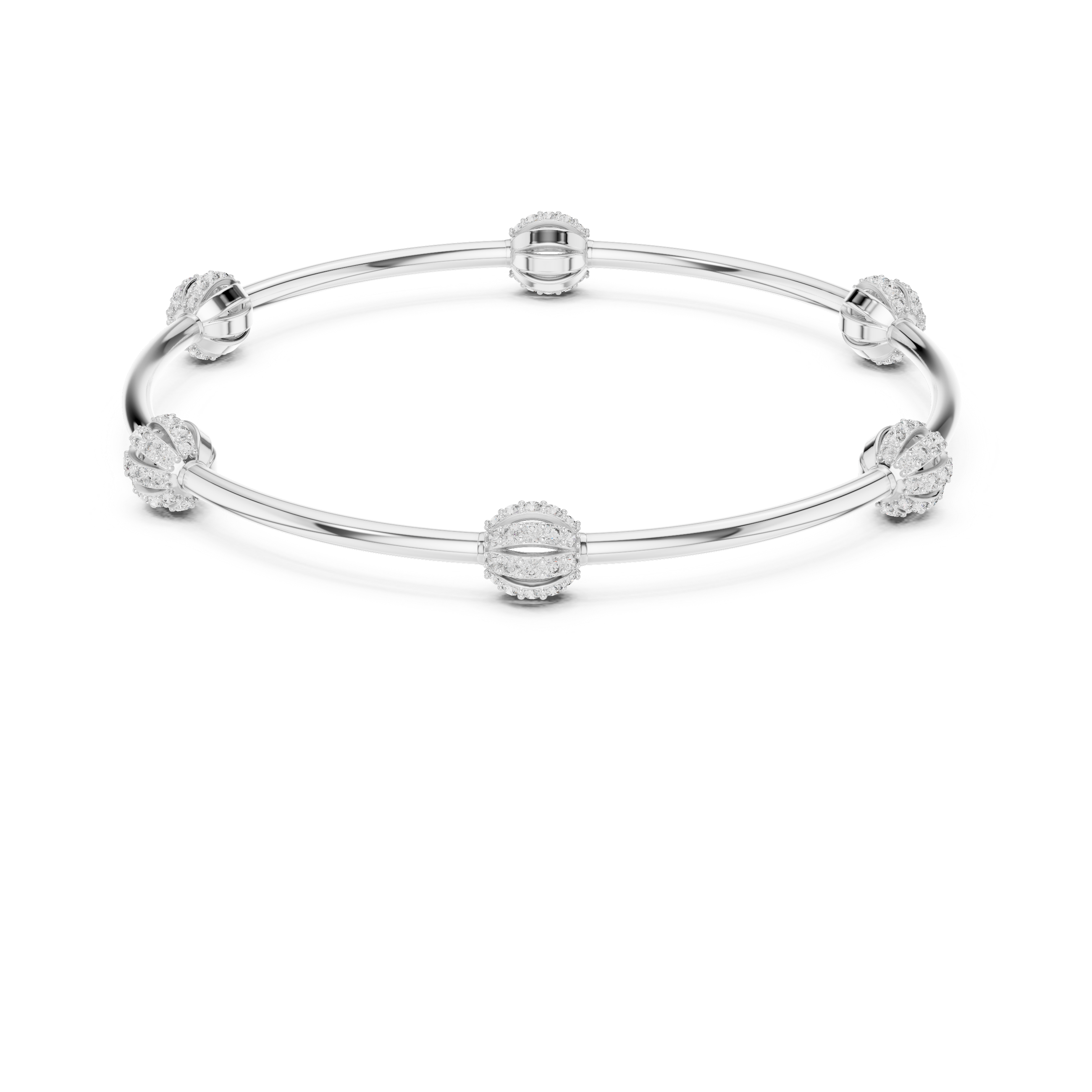 Pavé Globe Station Bangle in White Gold - VYKA Diamonds