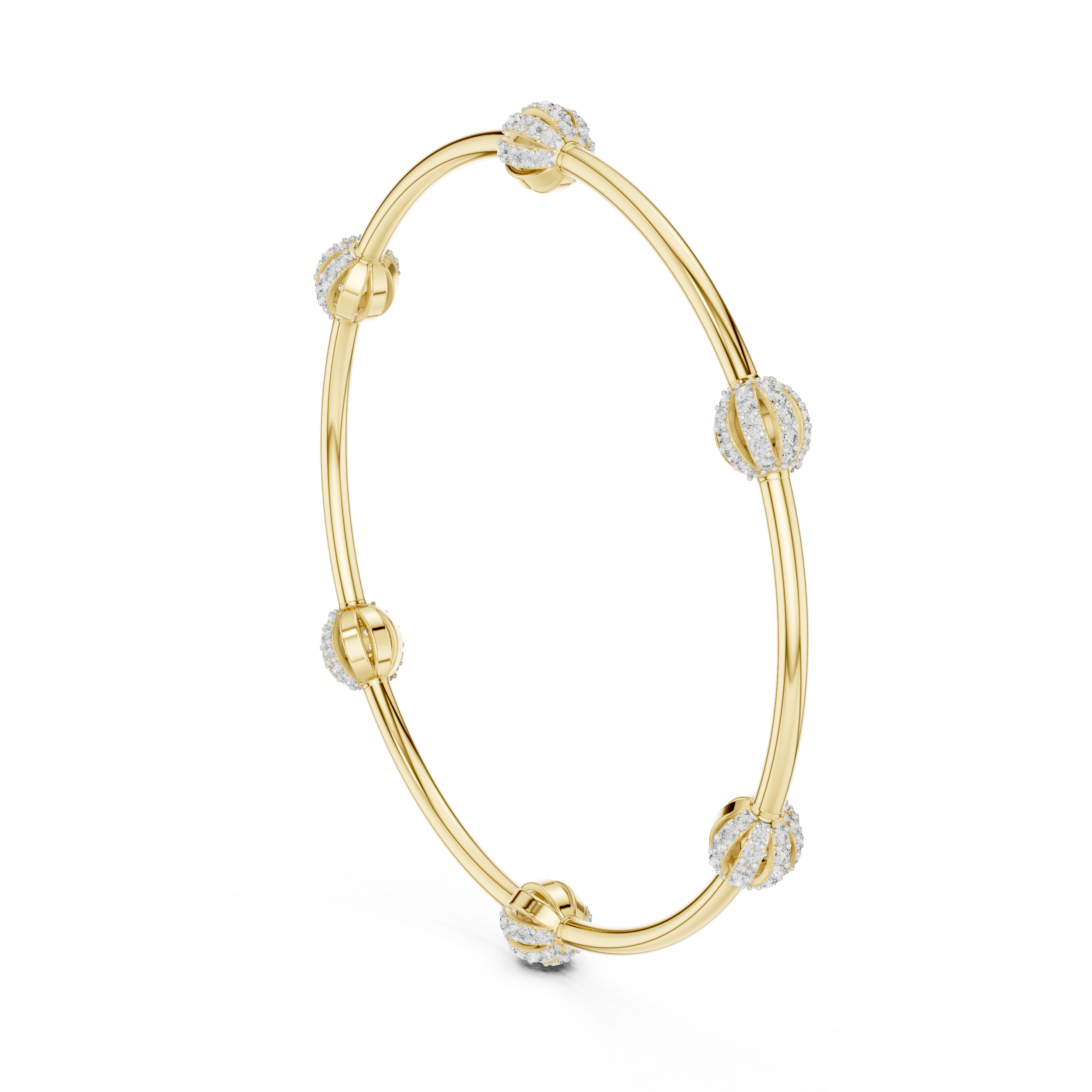 Pavé Globe Station Bangle in Yellow Gold - VYKA Diamonds