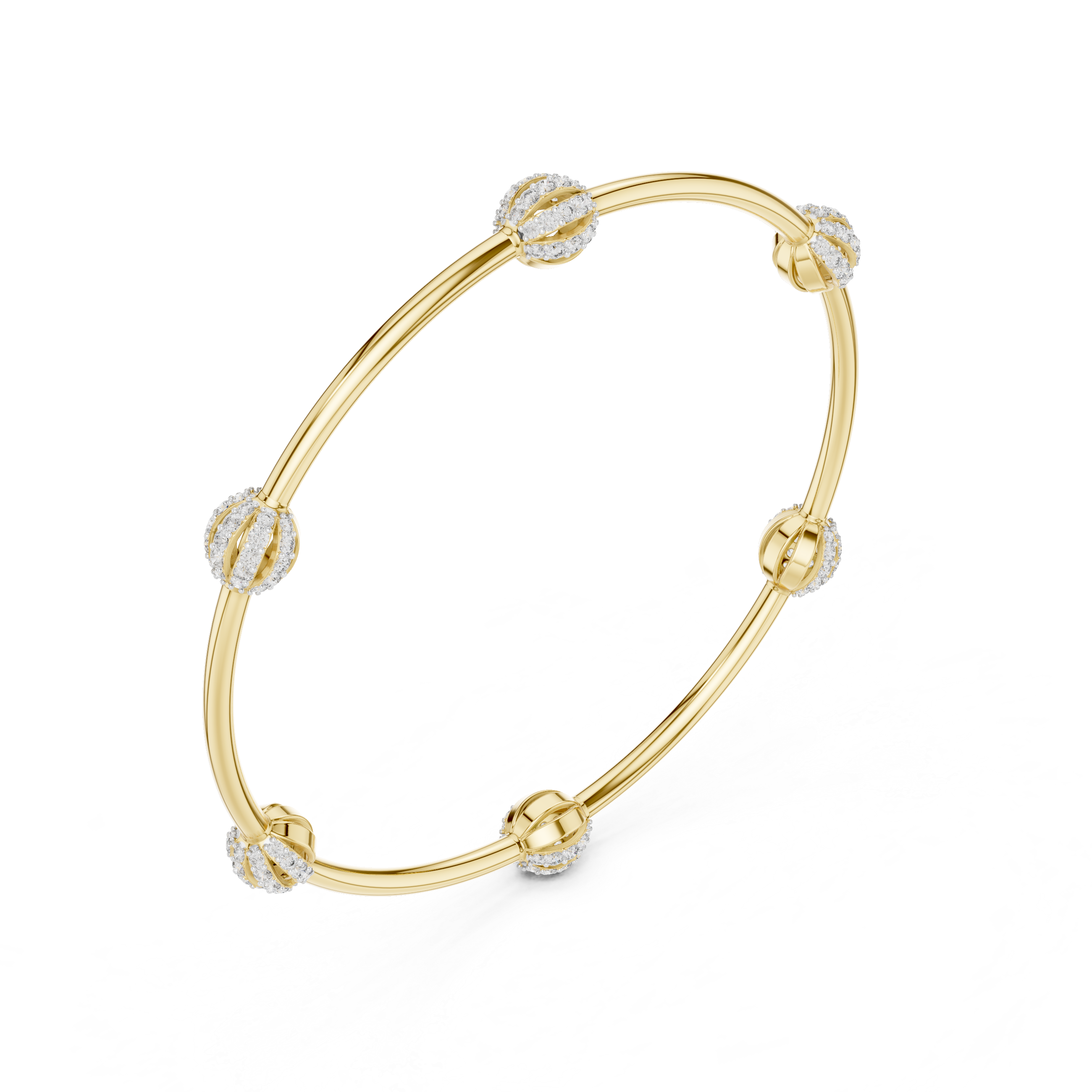 Pavé Globe Station Bangle in Yellow Gold - VYKA Diamonds