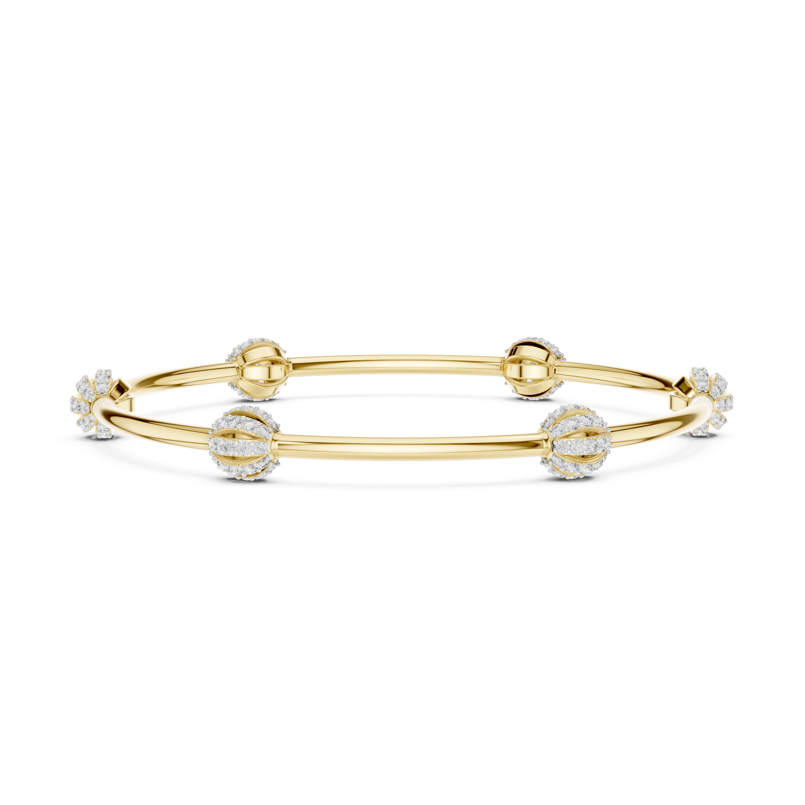 Pavé Globe Station Bangle in Yellow Gold - VYKA Diamonds