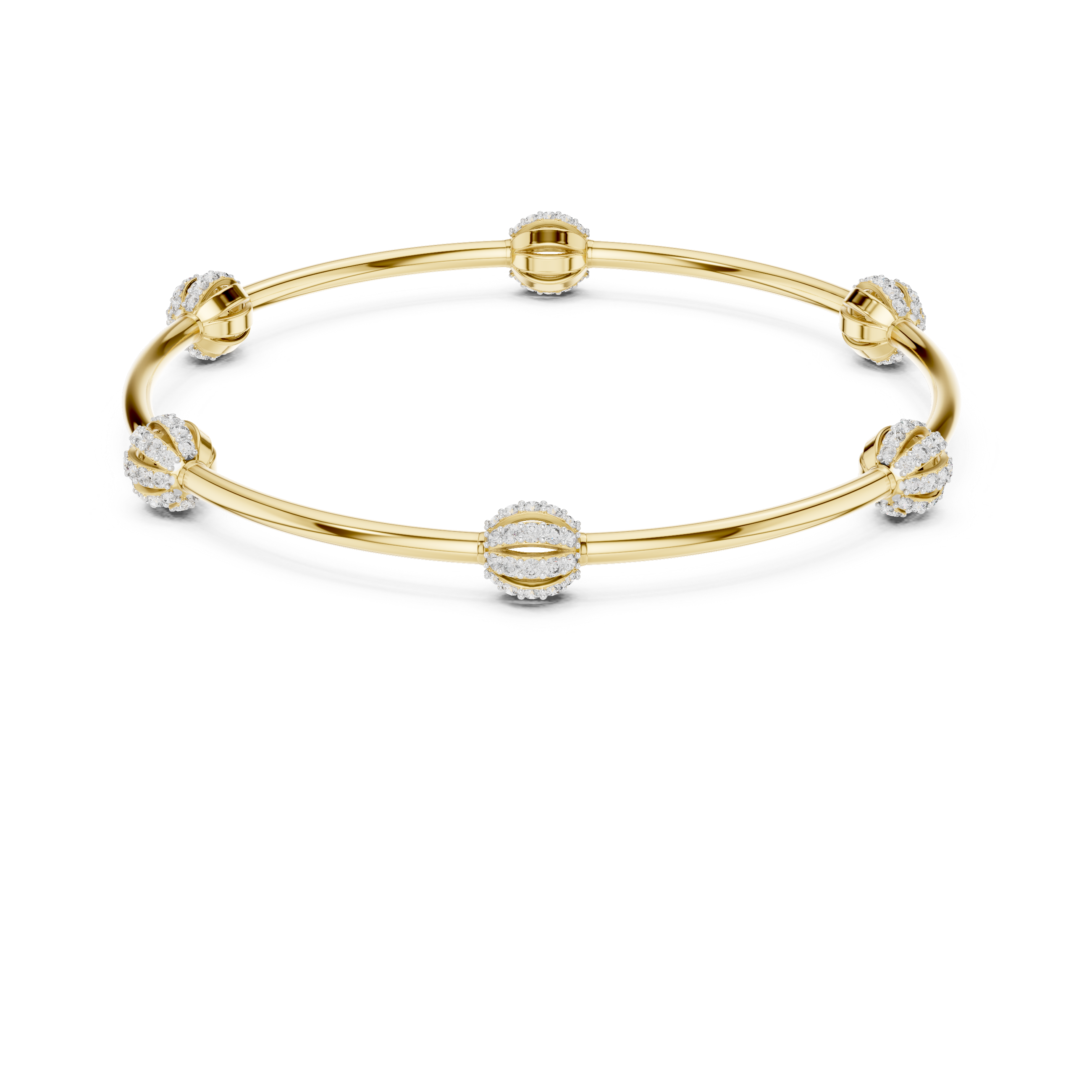 Pavé Globe Station Bangle in Yellow Gold - VYKA Diamonds