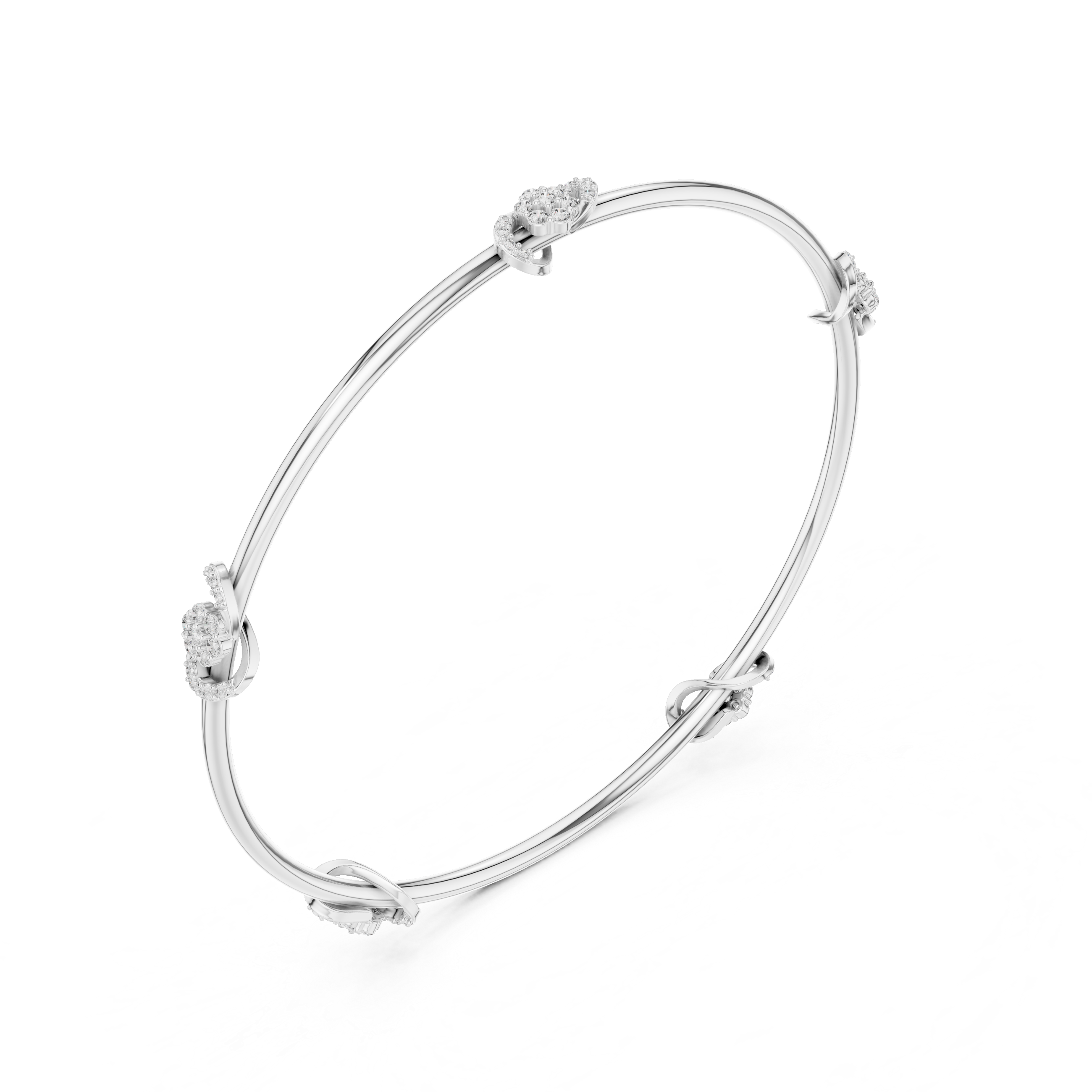 Knot & Cluster Station Bangle in White Gold - VYKA Diamonds