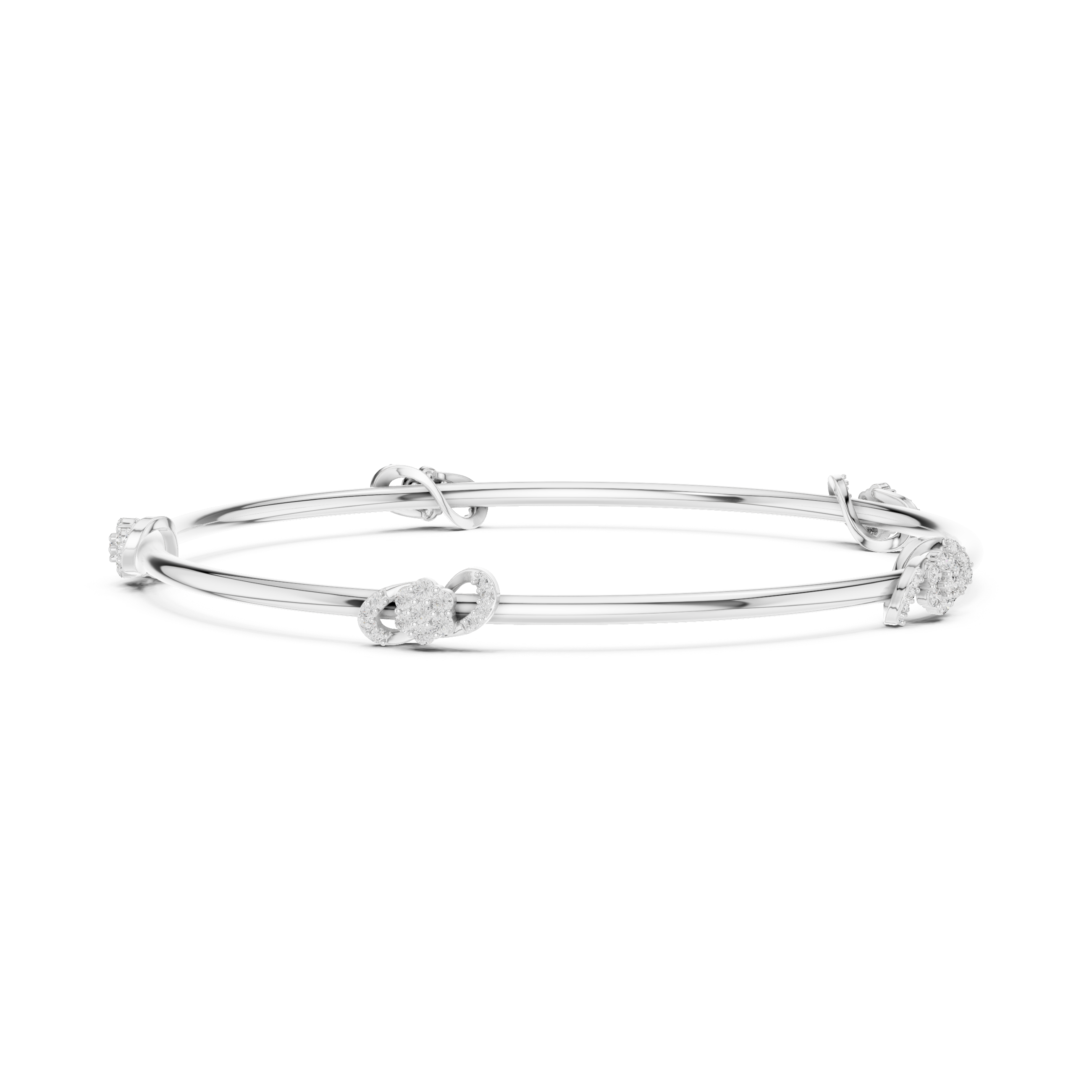 Knot & Cluster Station Bangle in White Gold - VYKA Diamonds