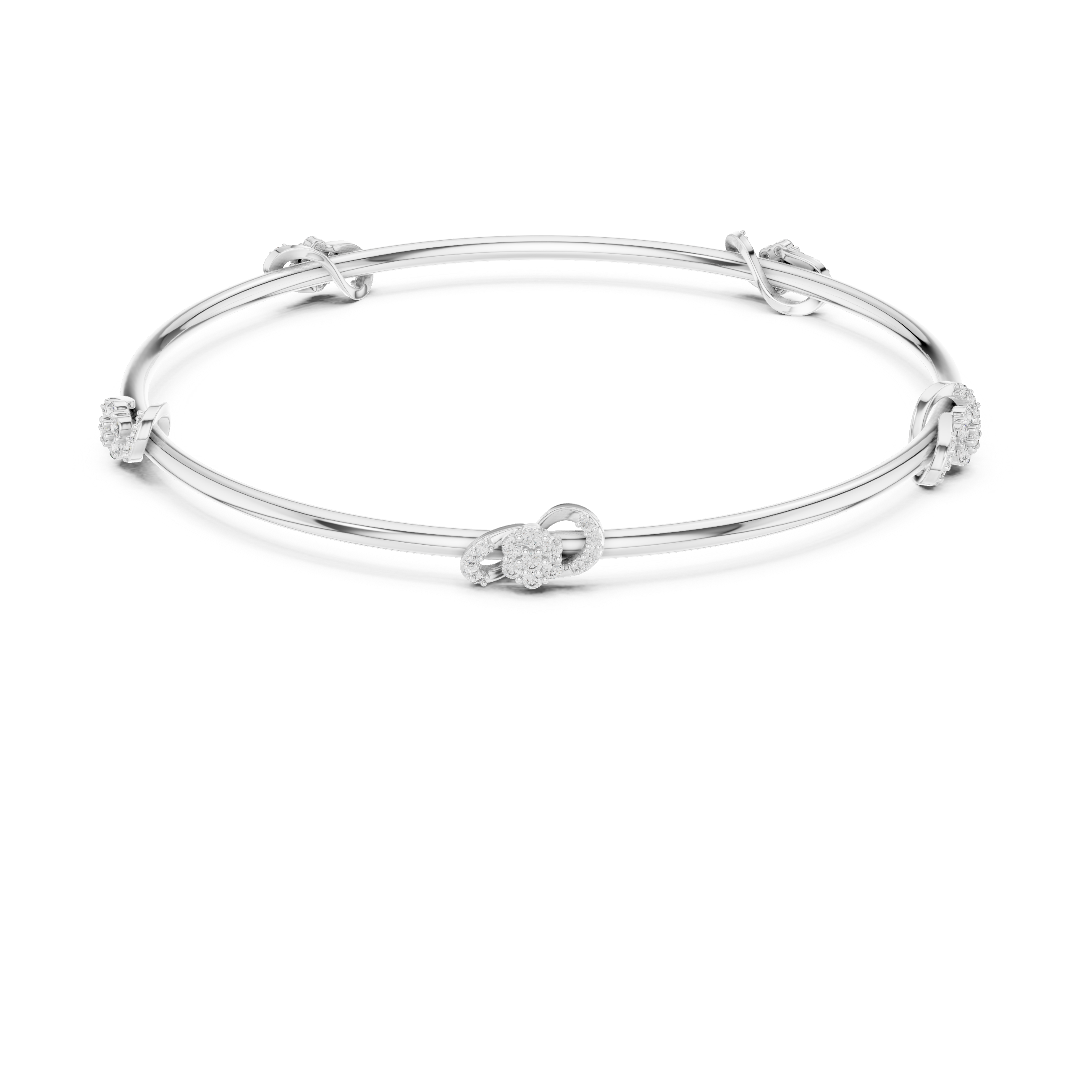 Knot & Cluster Station Bangle in White Gold - VYKA Diamonds