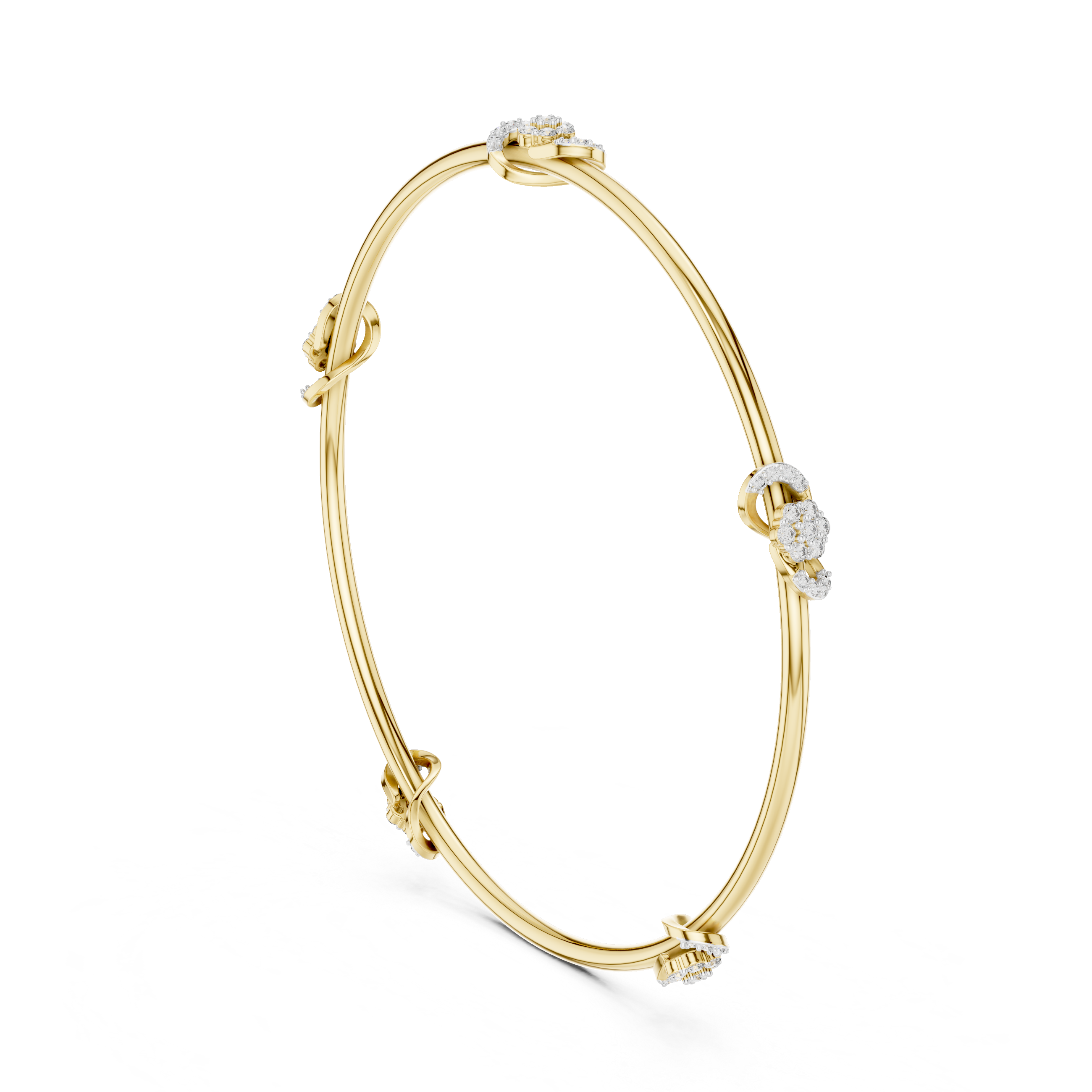 Knot & Cluster Station Bangle in Yellow Gold - VYKA Diamonds