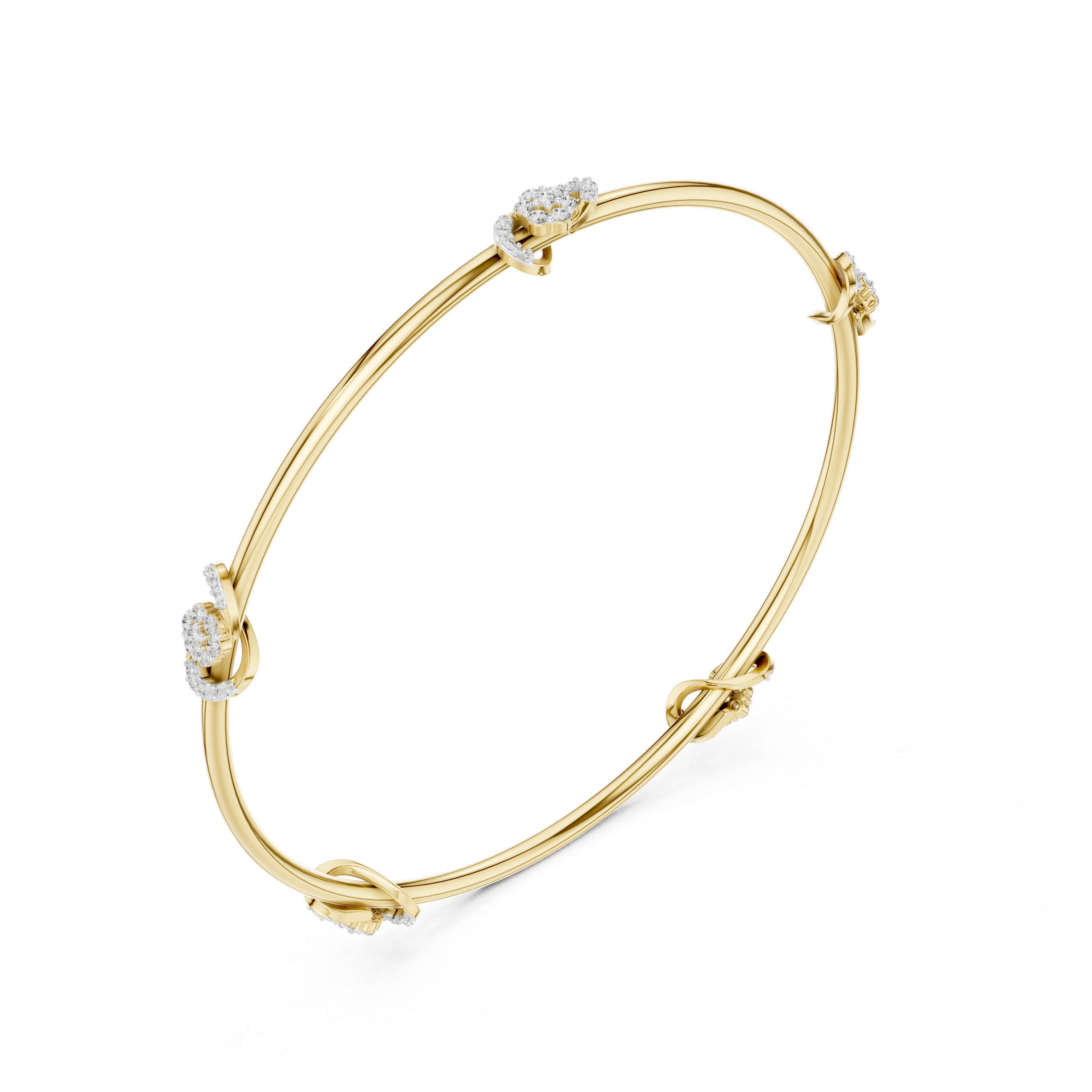 Knot & Cluster Station Bangle in Yellow Gold - VYKA Diamonds