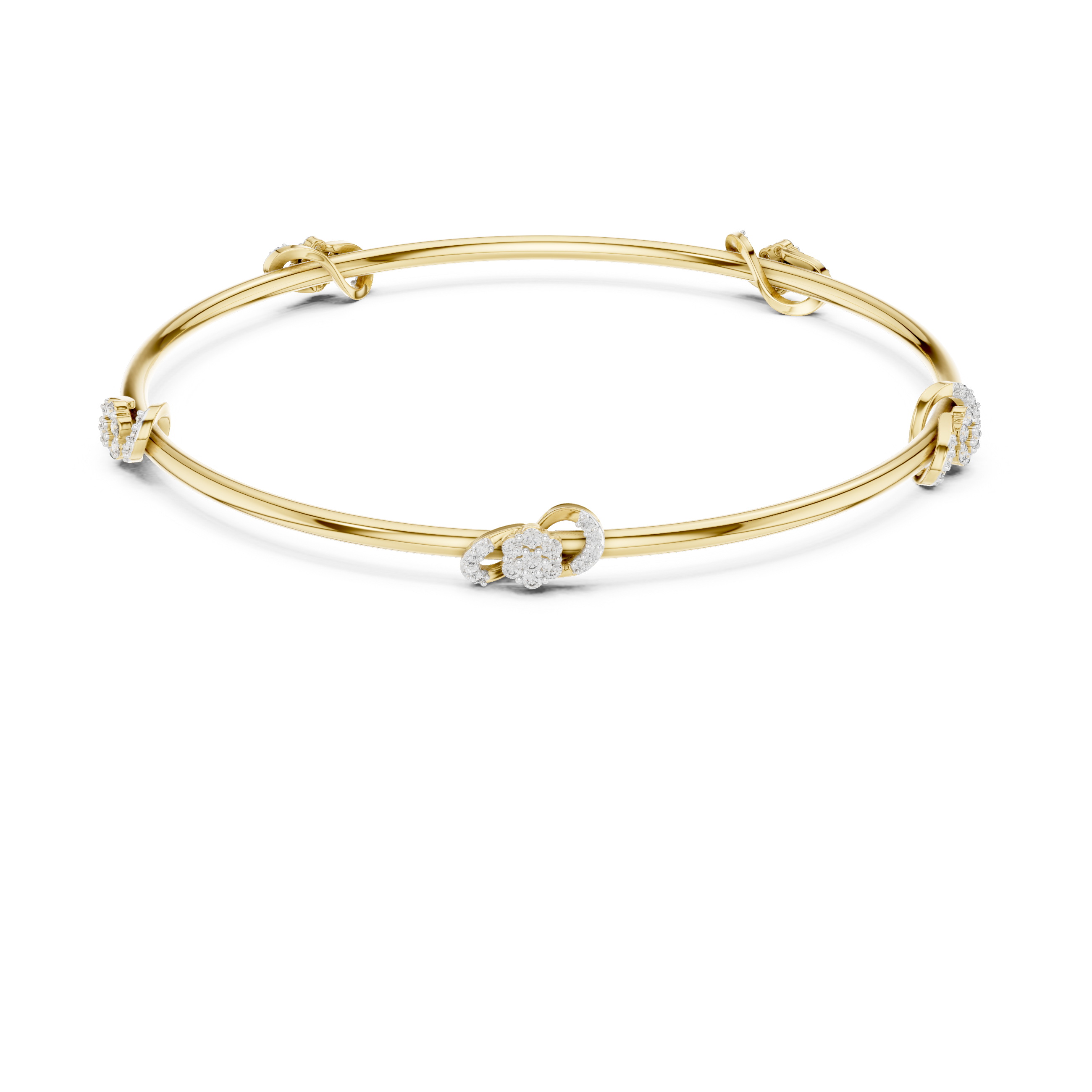 Knot & Cluster Station Bangle in Yellow Gold - VYKA Diamonds