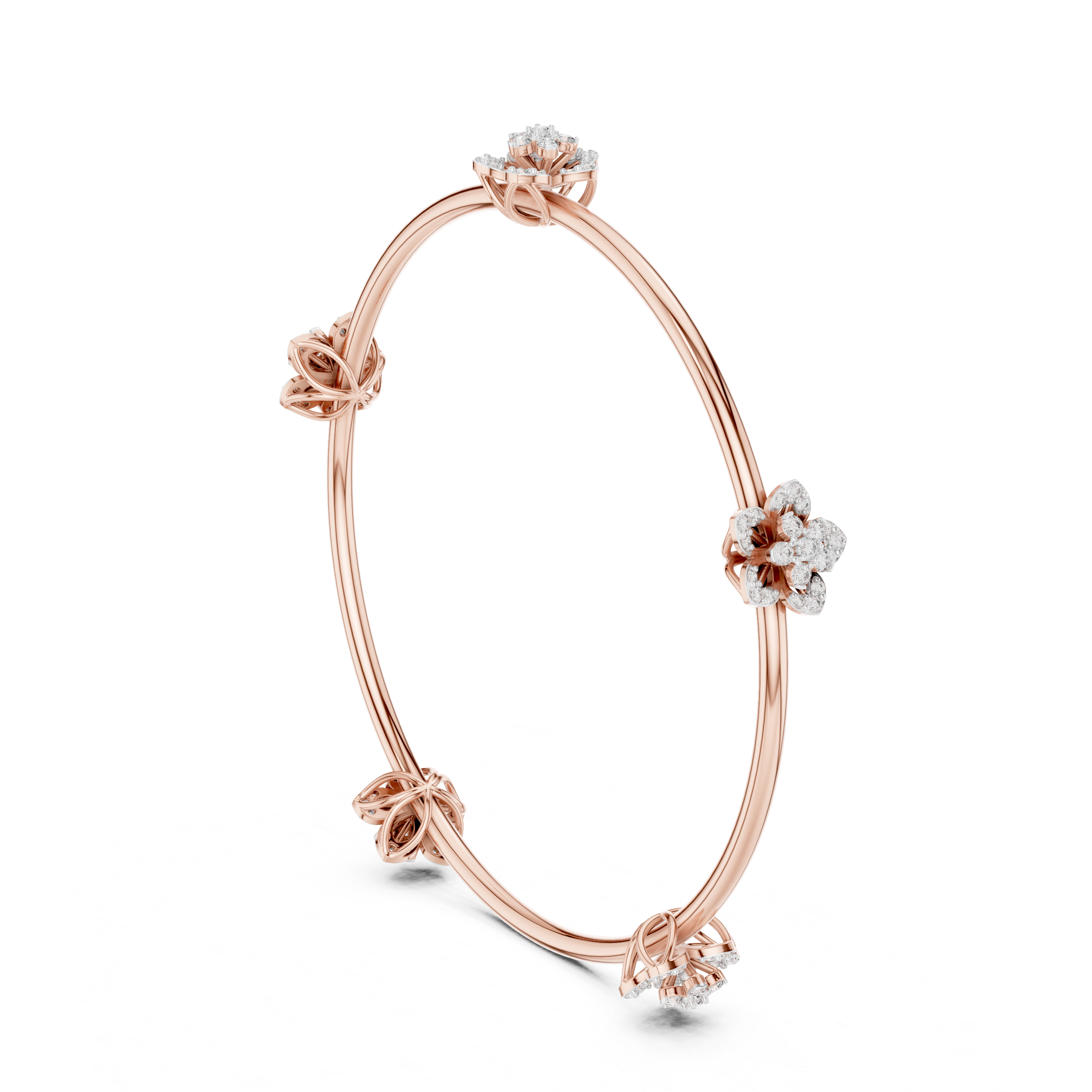 Floral Leaf Station Bangle in Rose Gold - VYKA Diamonds