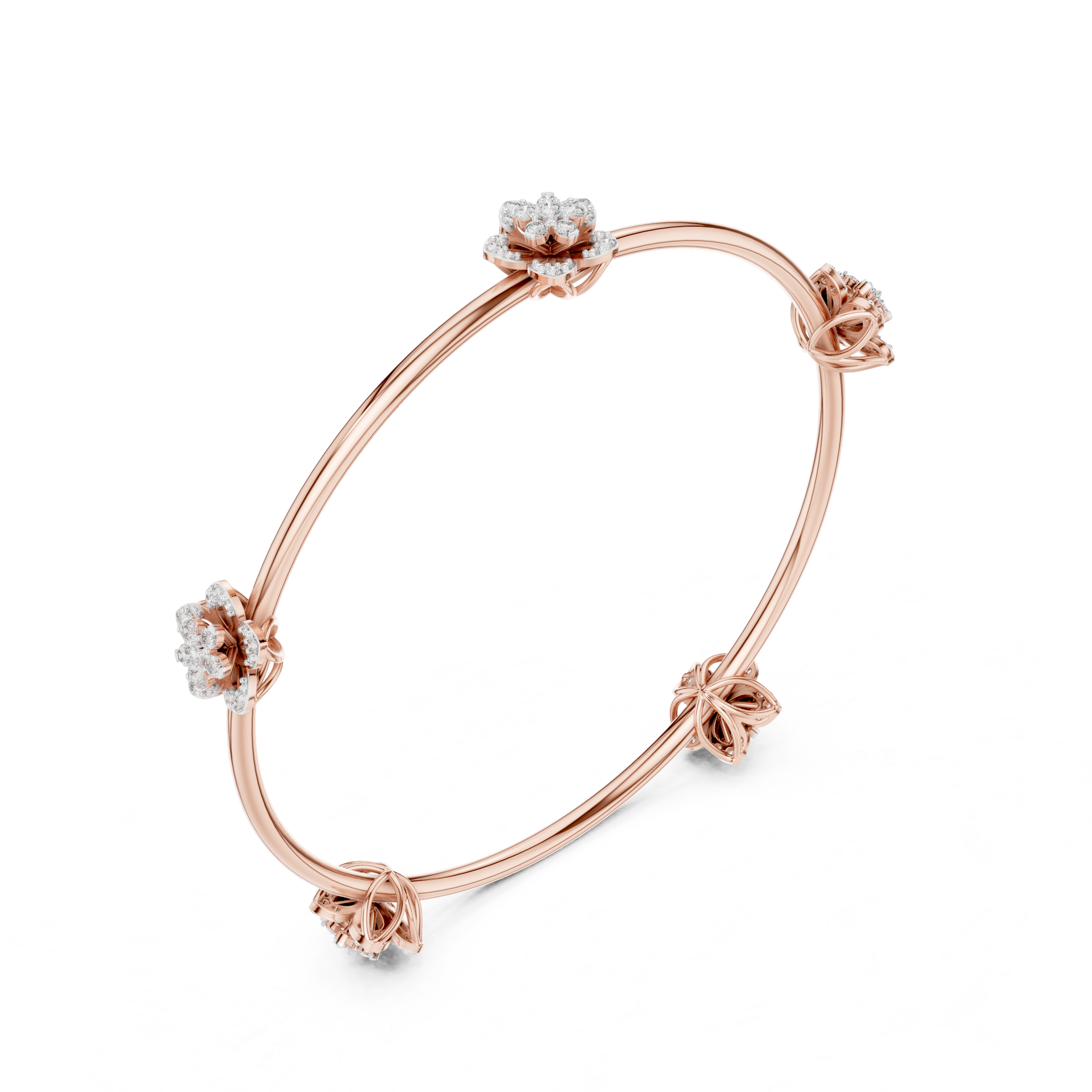 Floral Leaf Station Bangle in Rose Gold - VYKA Diamonds