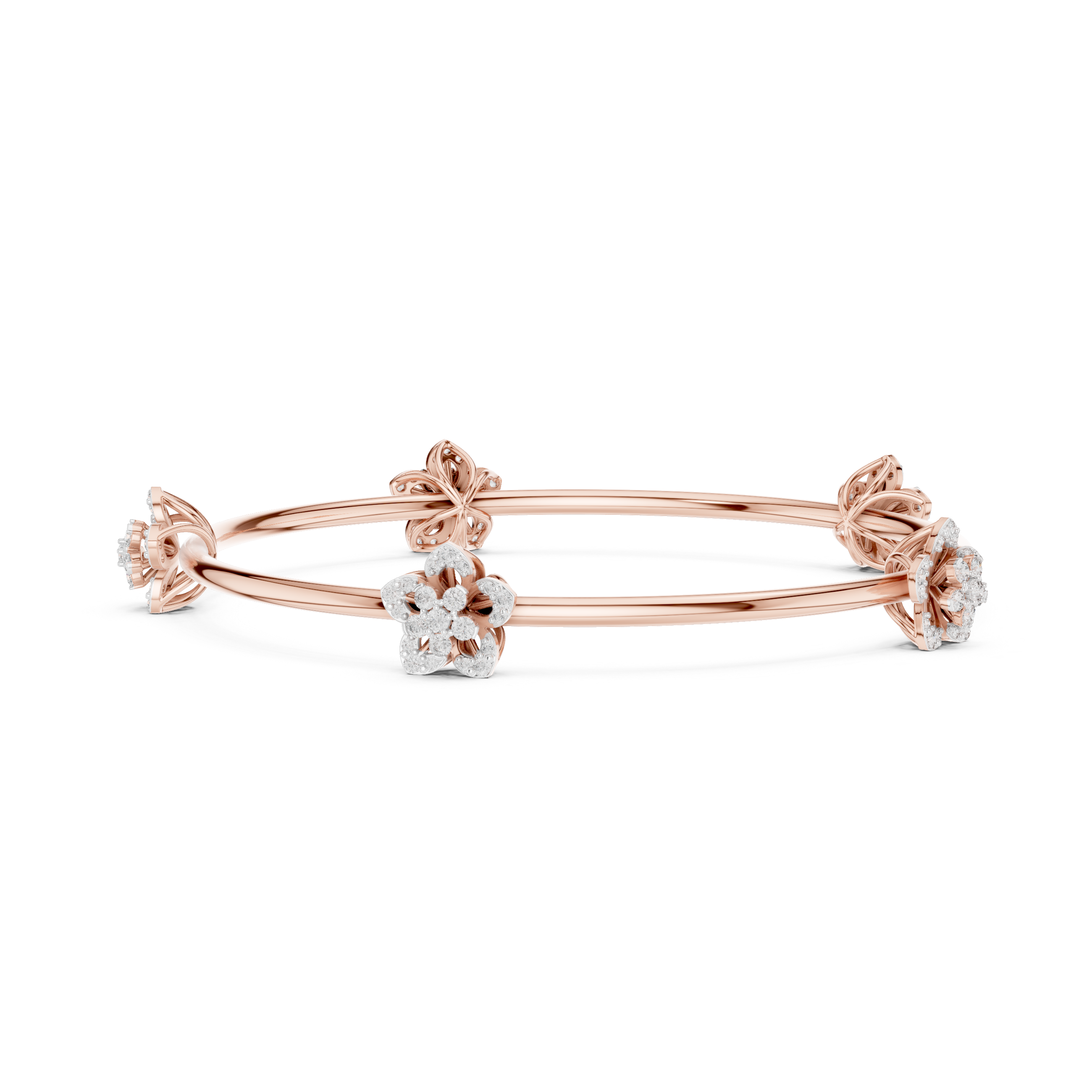 Floral Leaf Station Bangle in Rose Gold - VYKA Diamonds